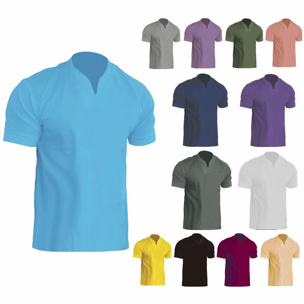 Foreign trade muscle man fitness plus-size sports T-shirt men's elastic cotton pocket short-sleeve summer V-neck Polo shirt