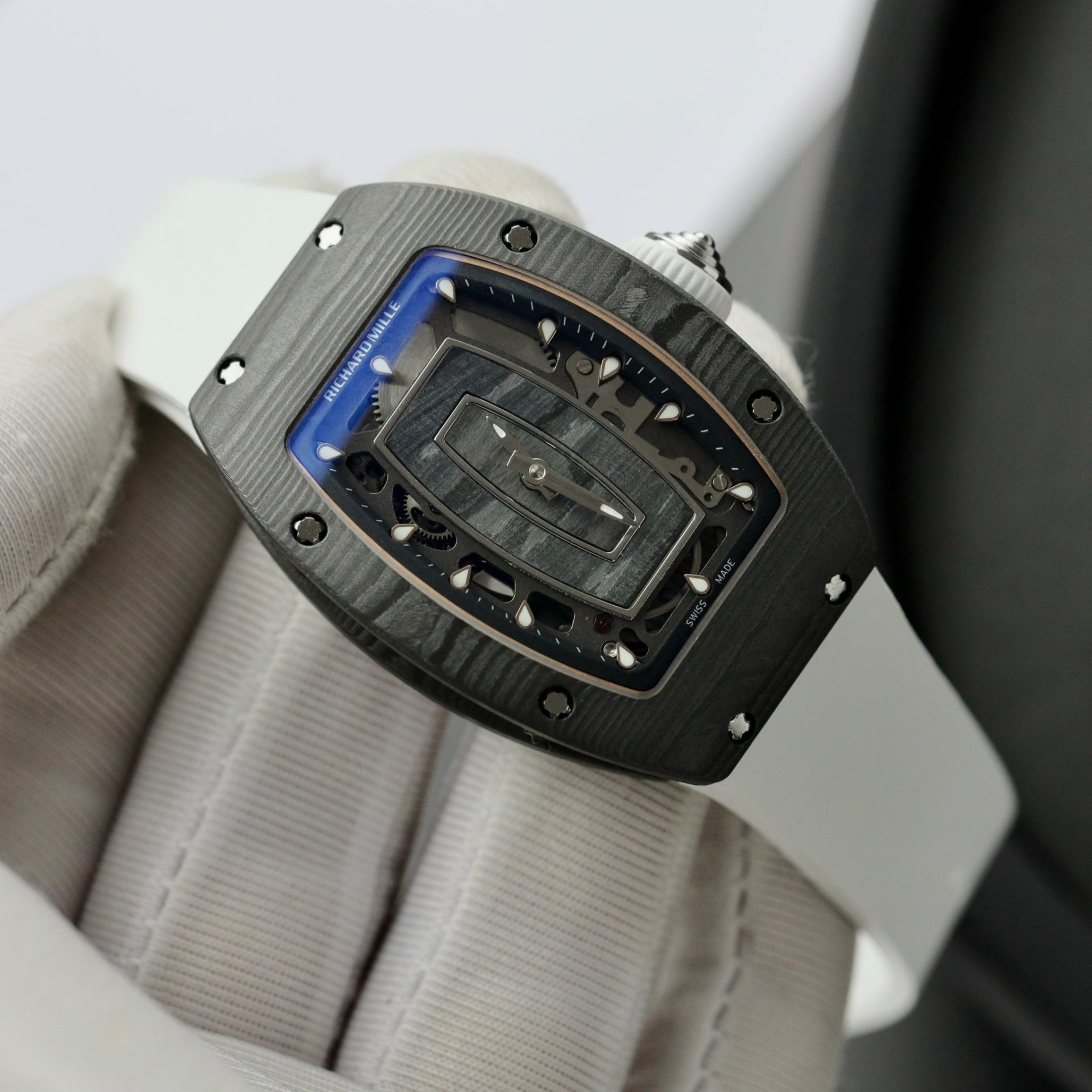 Richard Mille Replica 1:1 Watch RM07 Carbon White Rubber Strap Best Quality 36mm - Top club