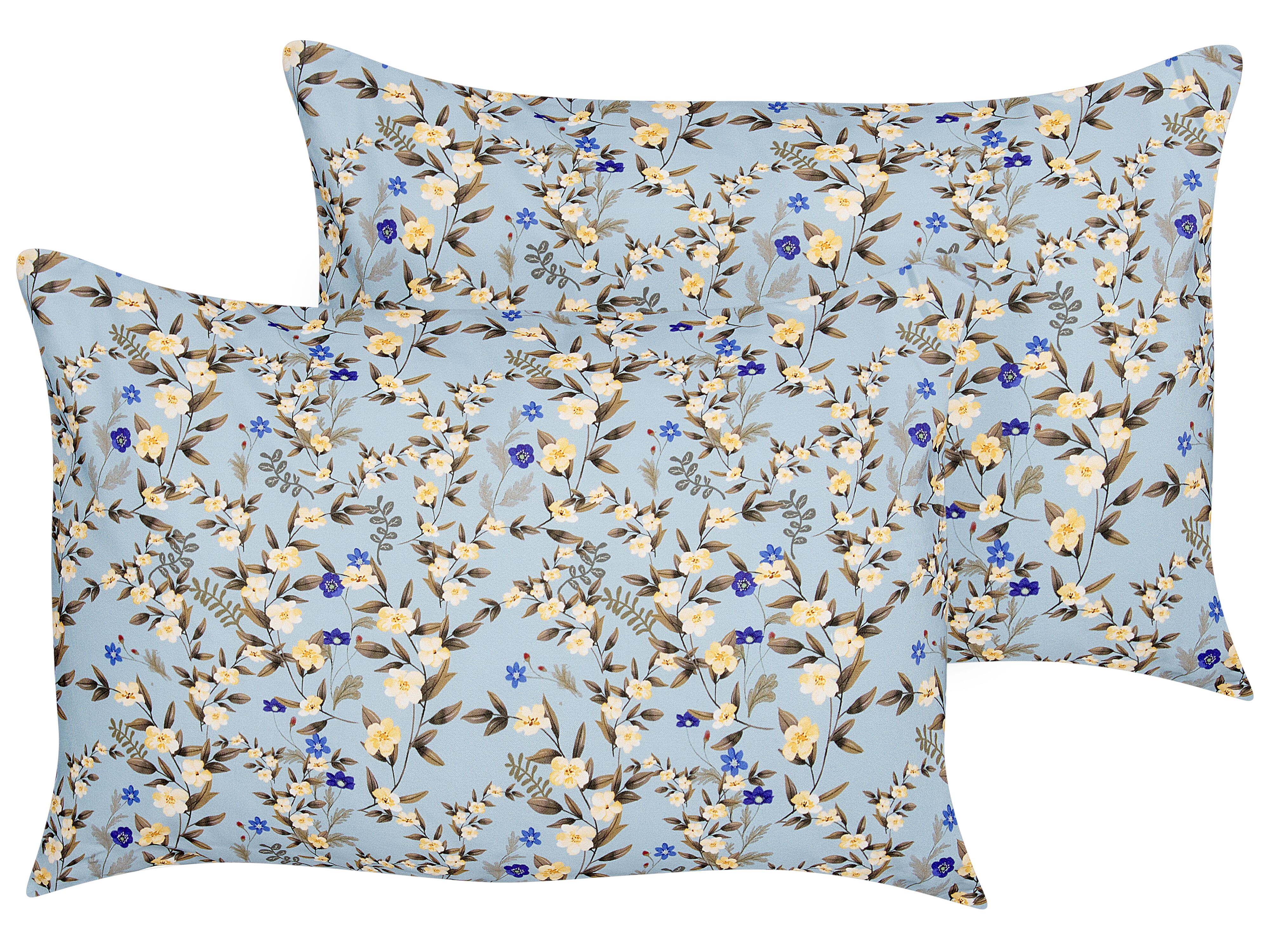 Set of 2 Outdoor Cushions VALLORIA Floral Pattern 40 x 60 cm Blue