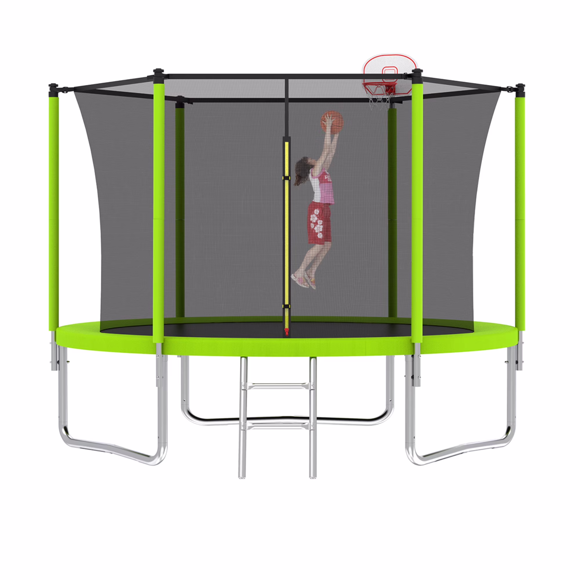 8FT Trampoline for Kids,Outdoor Trampoline with Basketball Hoop,Heavy-Duty Trampoline with Safety Enclosure Net,Blue - Image 3