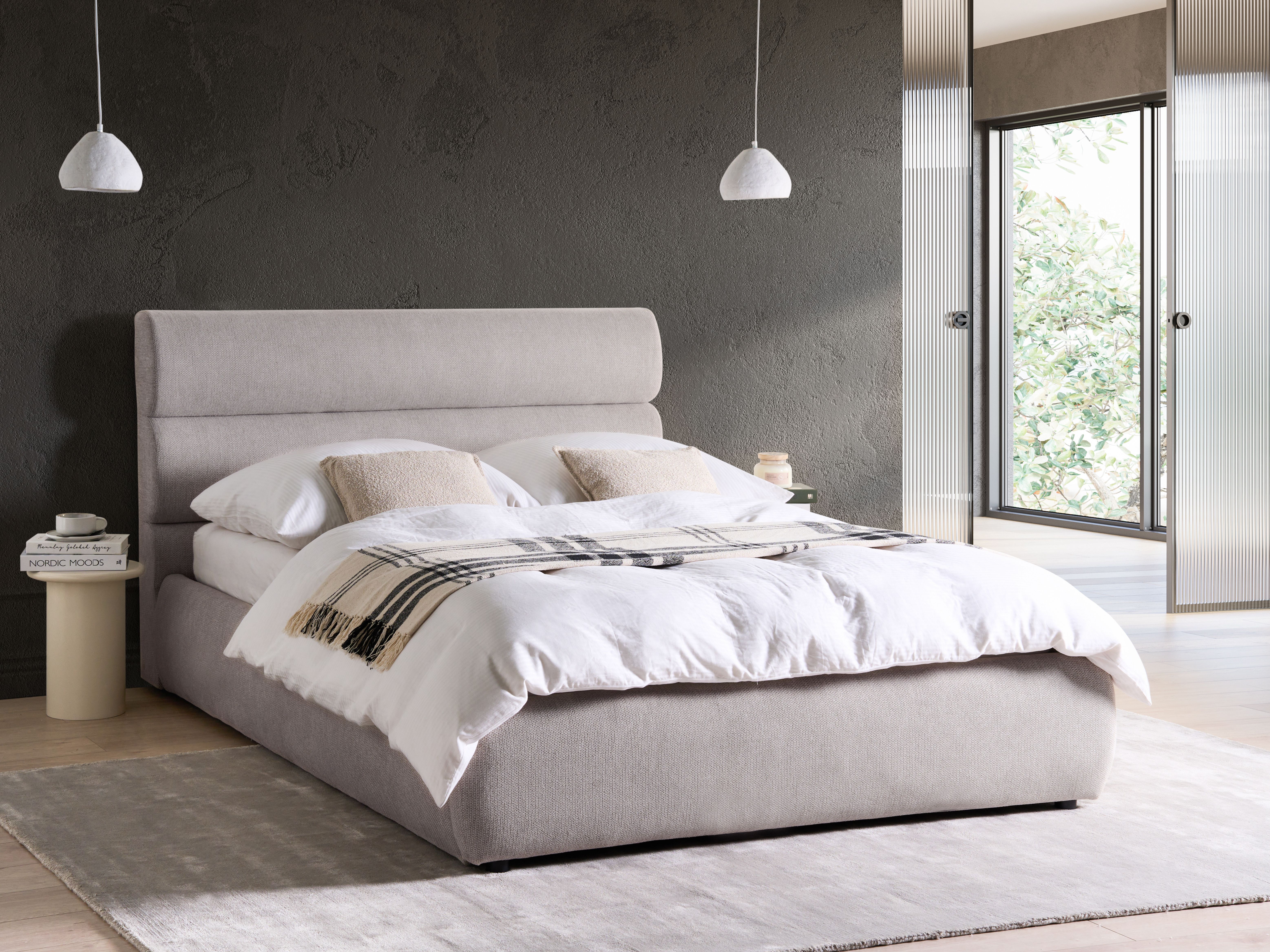 Ottoman Bed Faux Linen BONIFACIO 140 x 200 cm (EU Double) Grey