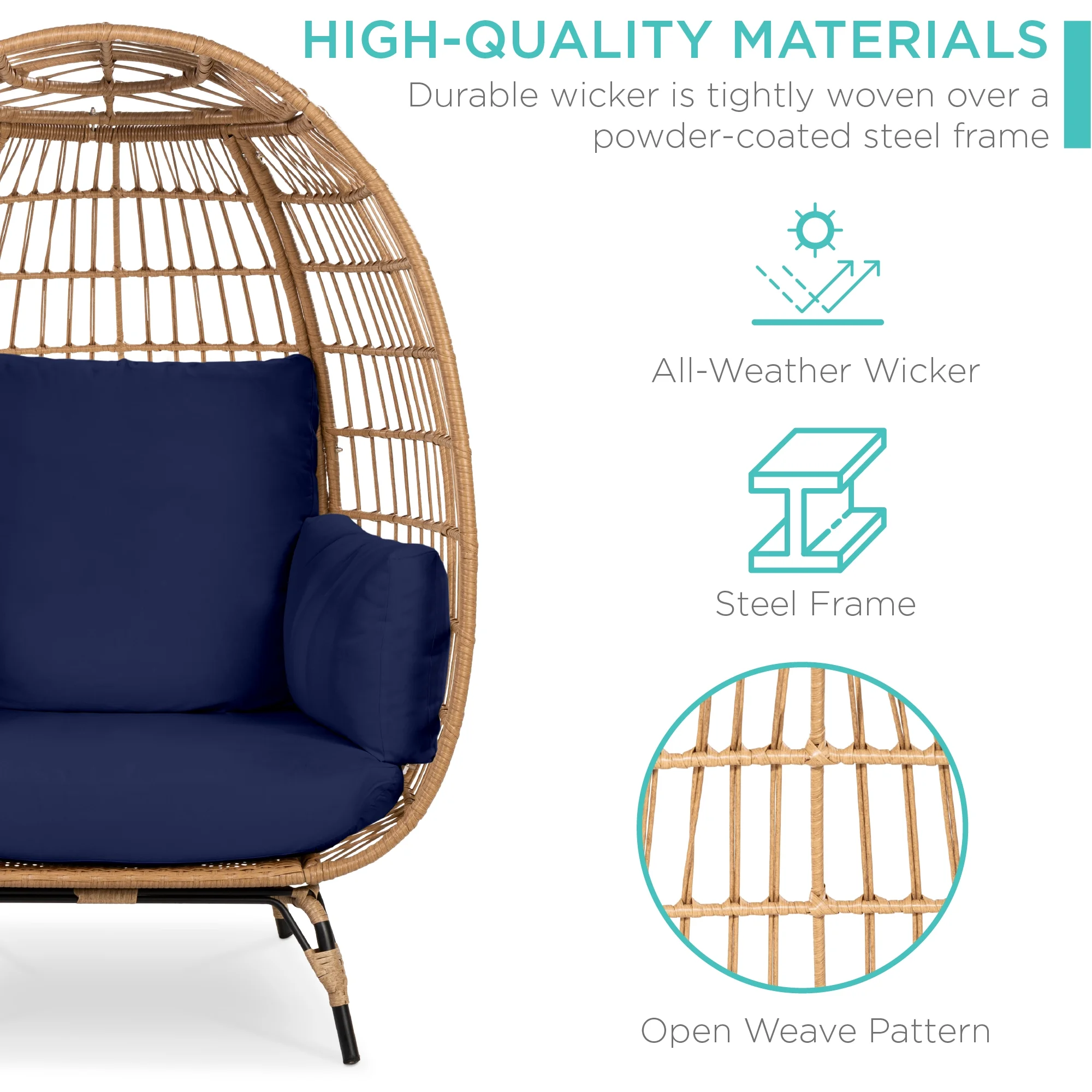 Best Choice Products Wicker Egg Chair Oversized Indoor Outdoor Patio Lounger w/ Steel Frame, 440lb Capacity - Black - Image 35