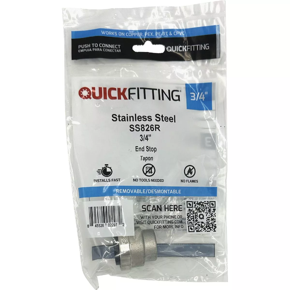 QuickFitting 3/4 In. Push-to-Connect Stainless Steel Push Cap (End Stop)