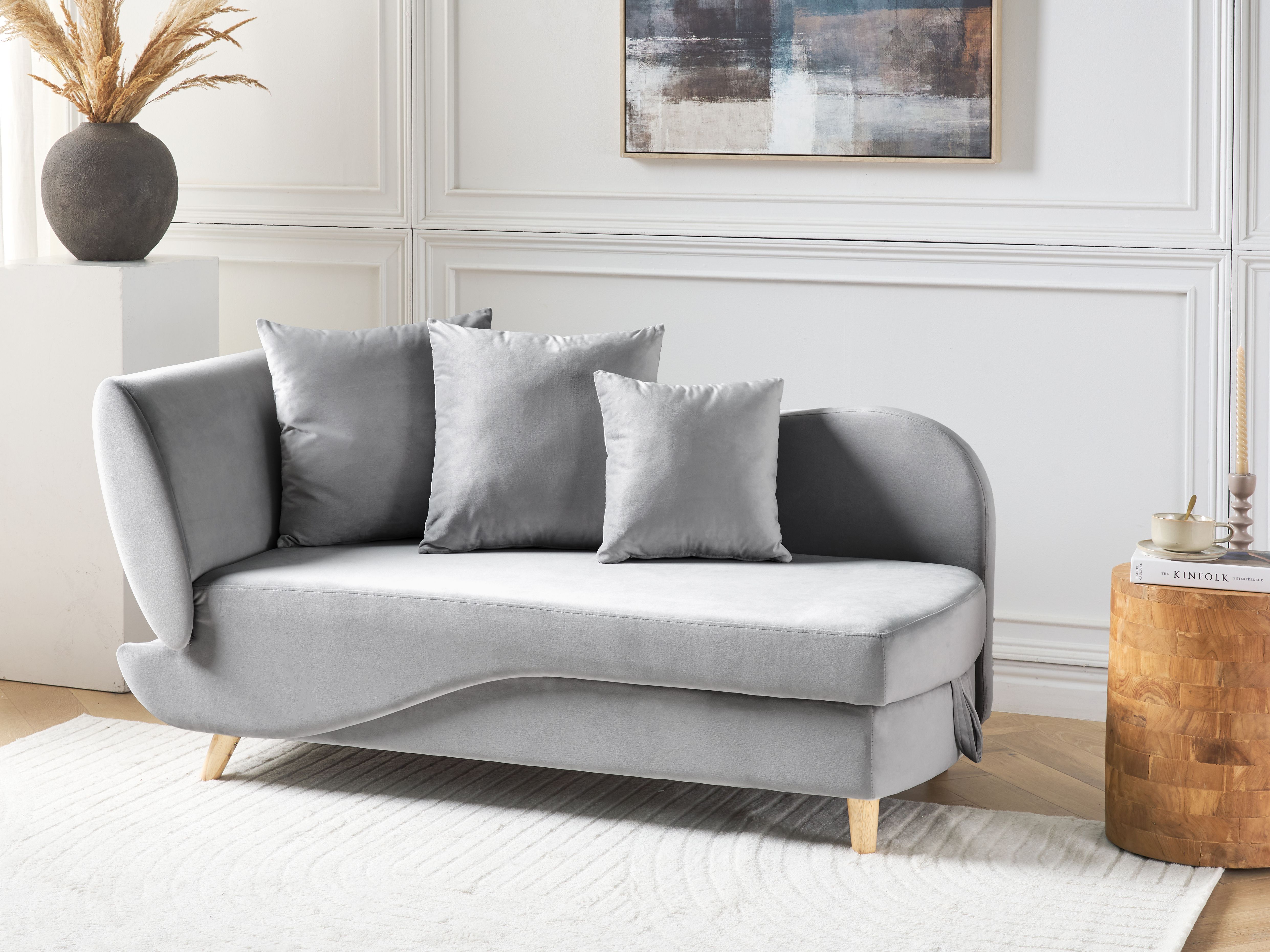 Left-Hand Chaise Lounge MERI Velvet Light Grey with Storage