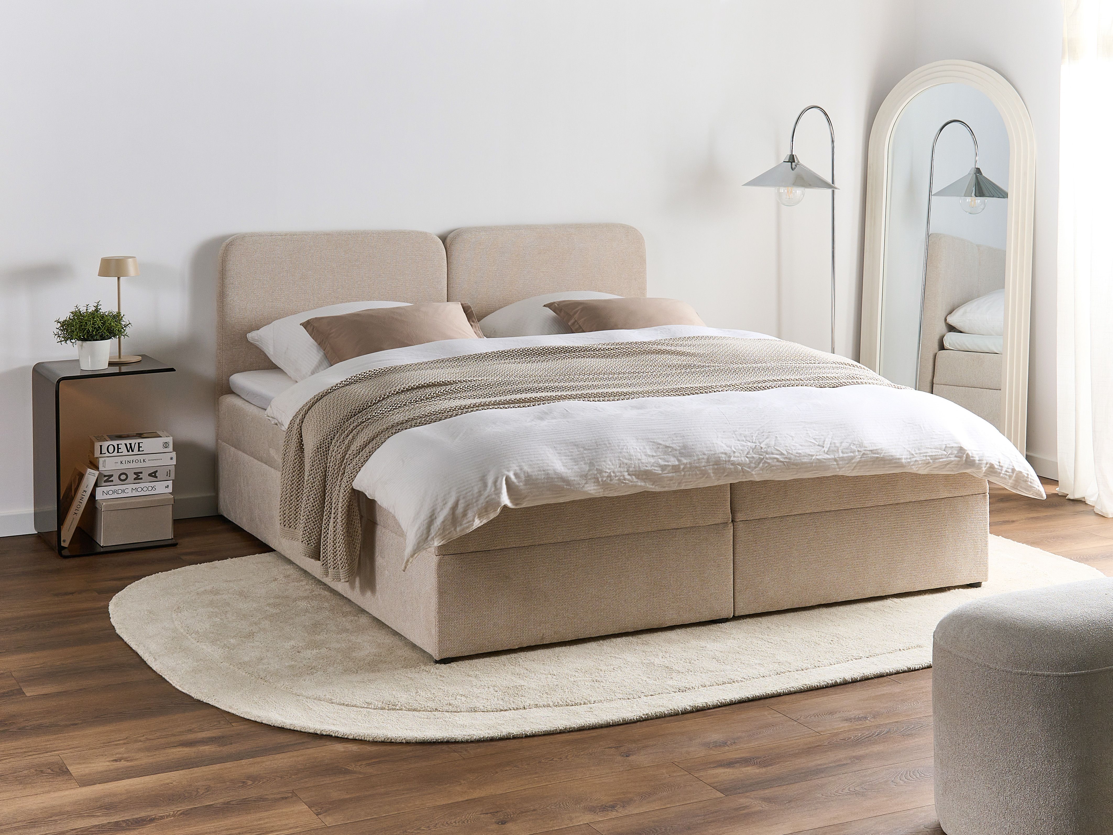 Divan Bed with Storage Fabric CHANCELLOR 180 x 200 cm (EU Super King) Light Beige
