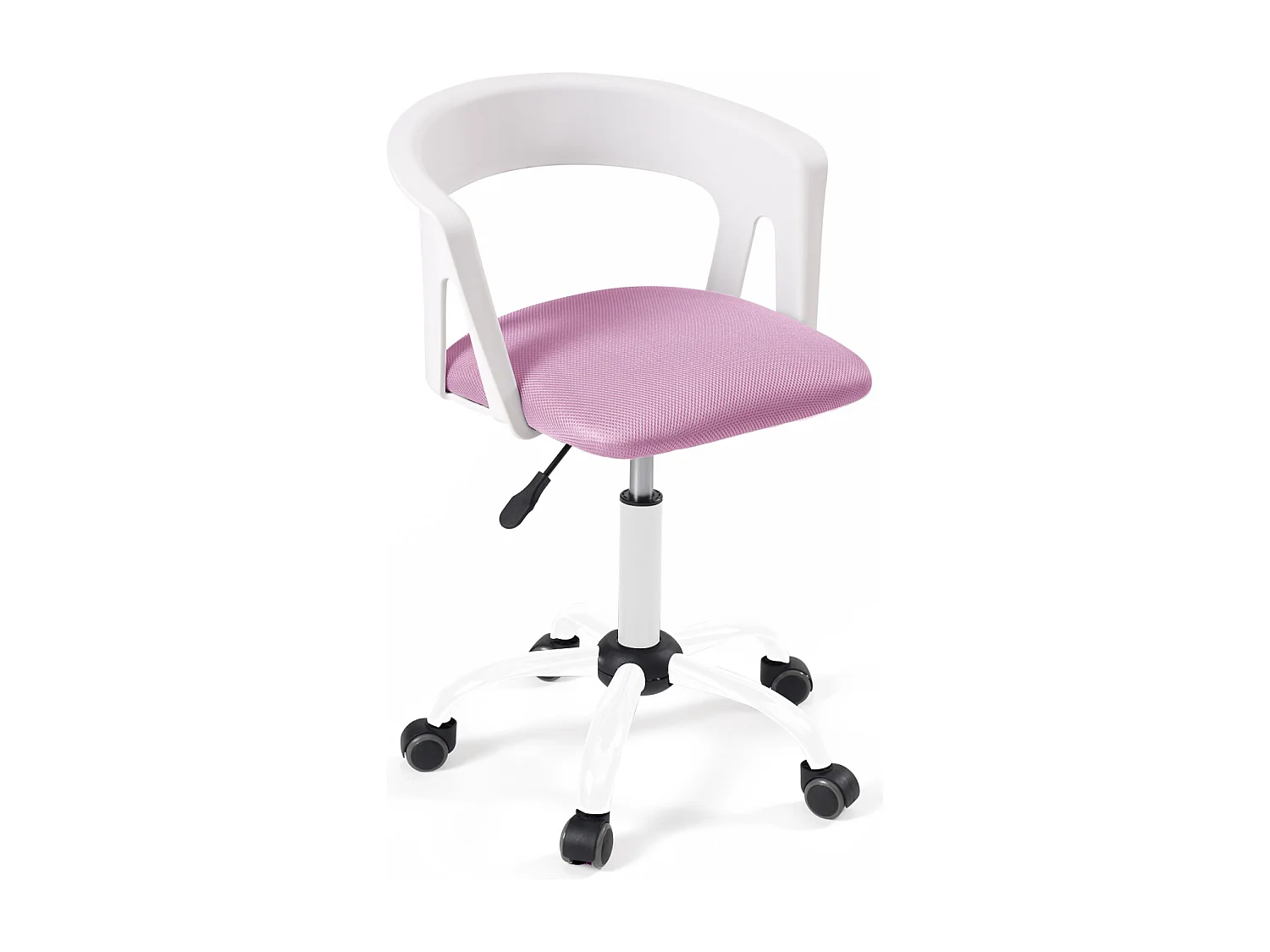 Chaise bureau roulettes accoudoir assise rembourée hauteur réglable pivotant AYA (blanc rose)