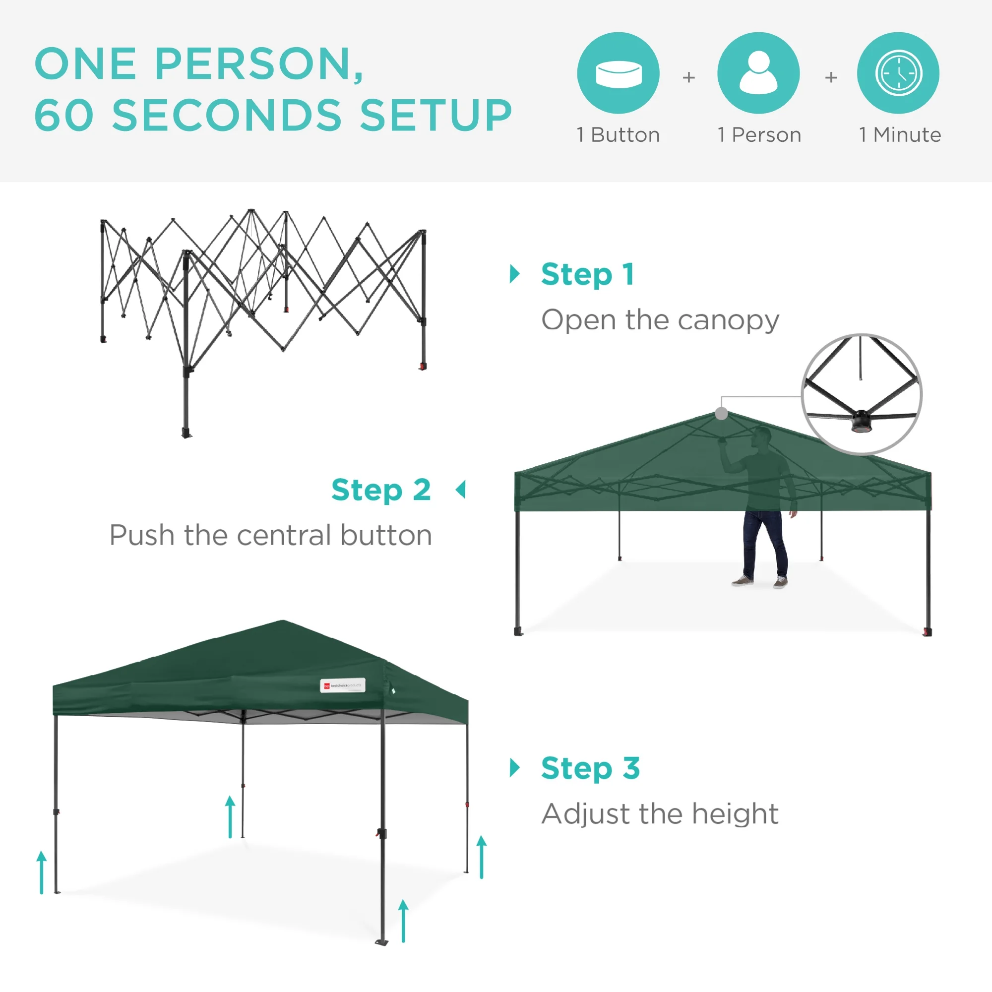 Best Choice Products 10x10ft Easy Setup Pop Up Canopy w/ 1-Button Setup, Wheeled Case, 4 Weight Bags - White - Image 84
