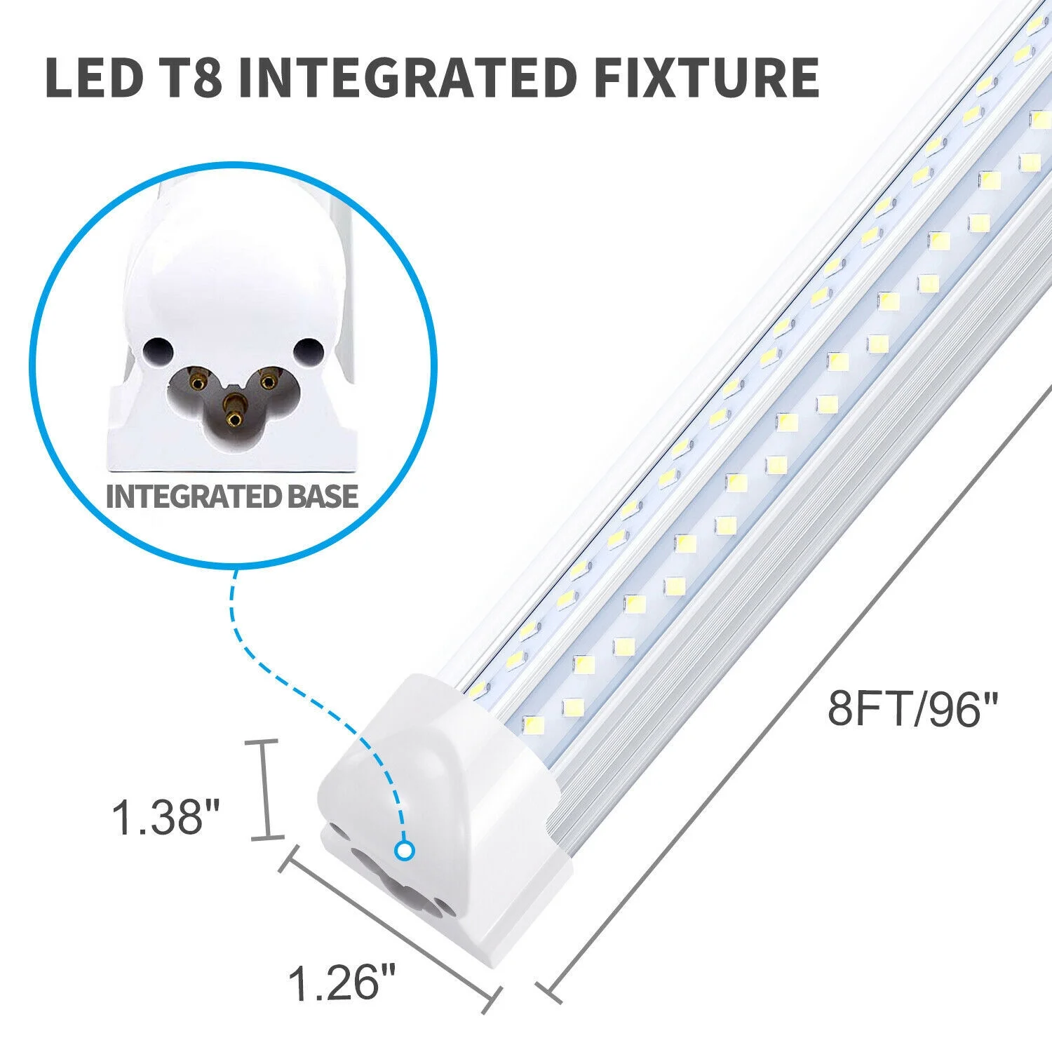 120W 8FT T8 Linkable LED Shop Light Fixture 8 Foot LED Tube Light Bulbs 10Pack