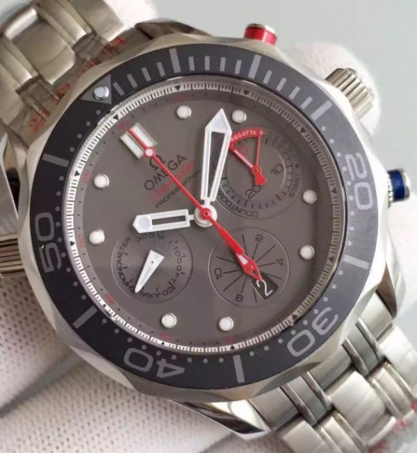 Replica Omega Seamaster 300m Diver ETNZ Regatta Co-Axial Chronograph Gray Dial SS Bracelet A7753 - Elite Watch Atelier