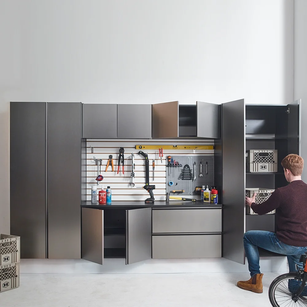 7-Piece Storage Cabinet Set, Modern Style Kitchen Furniture Set with Stand Cupboard and Console Table, Wall-Mounted or Free-standing Cabinet Set for Living Room, Kitchen, Dark Gray - Image 8