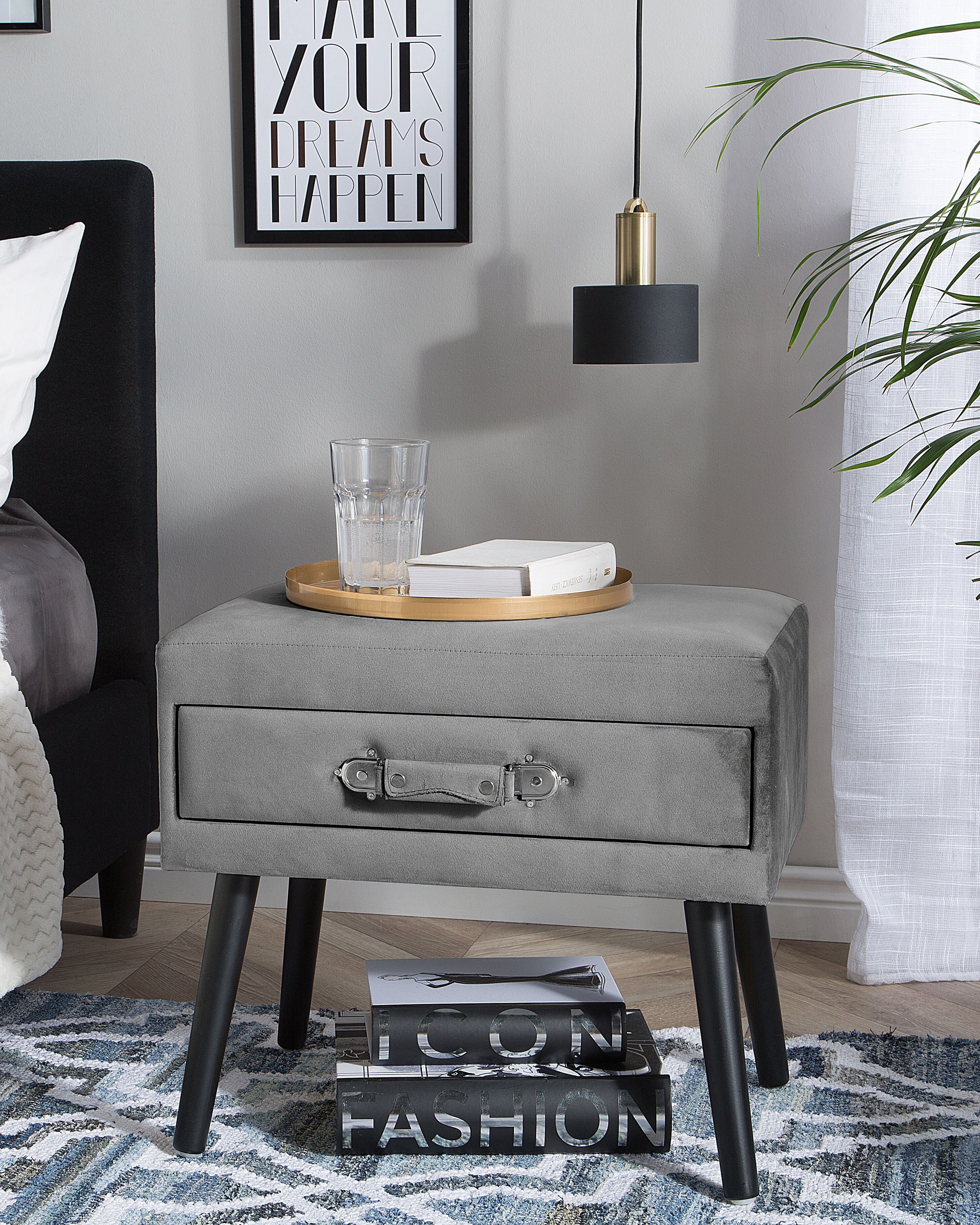 1 Drawer Bedside Table EUROSTAR Velvet Grey