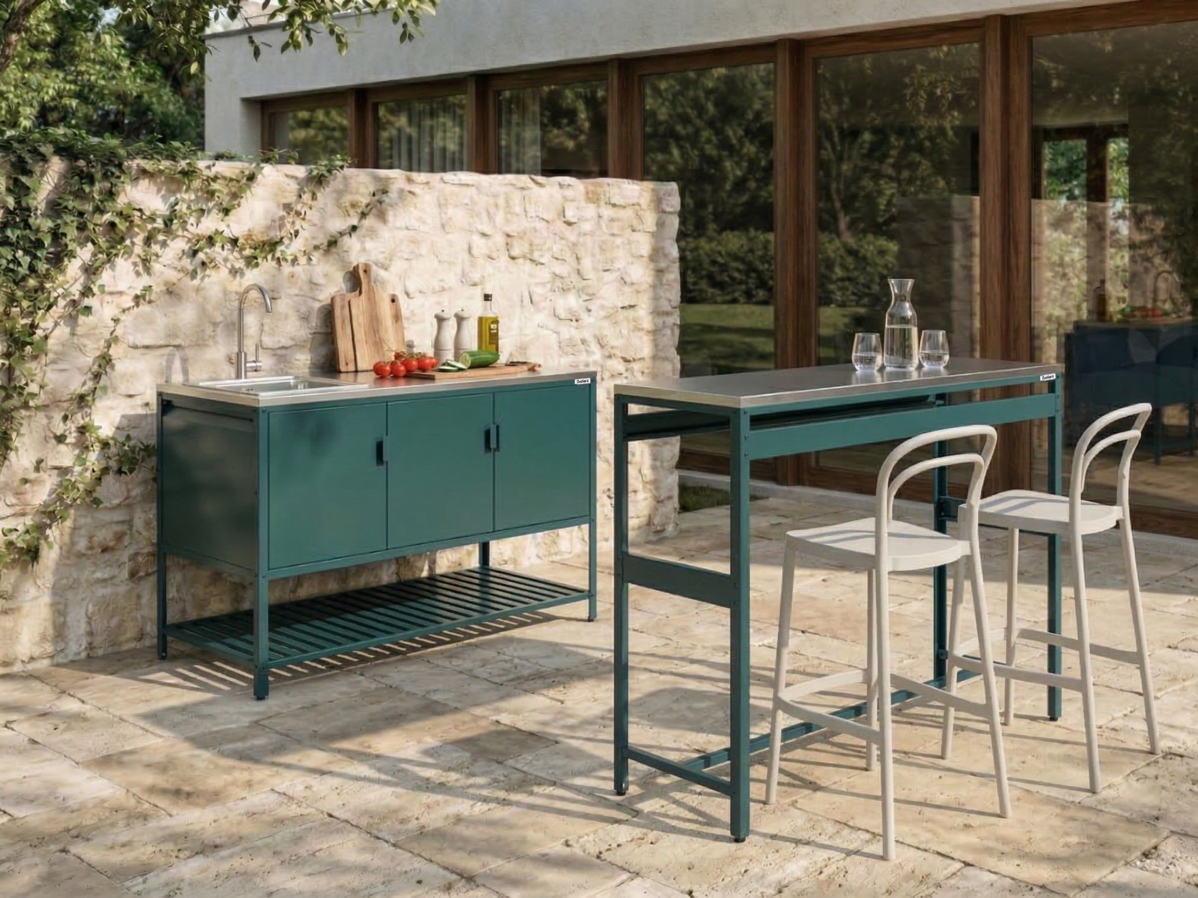 2 Piece Outdoor Kitchen Set with Sink MAENZA Metal Green