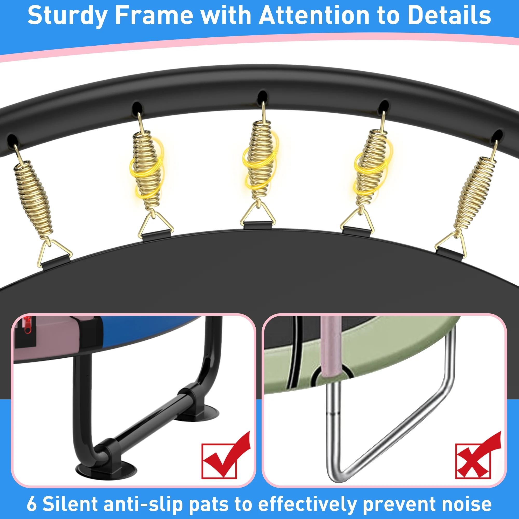 CITYLE Trampoline for Kids 600LBS 60'' 5FT Toddler Trampoline Indoor Outdoor with Basketball Hoop, Swing, Adjustable Bar, Mini Small Trampoline with Enclosure, Gifts for Toddlers, Boys & Girls - Image 21