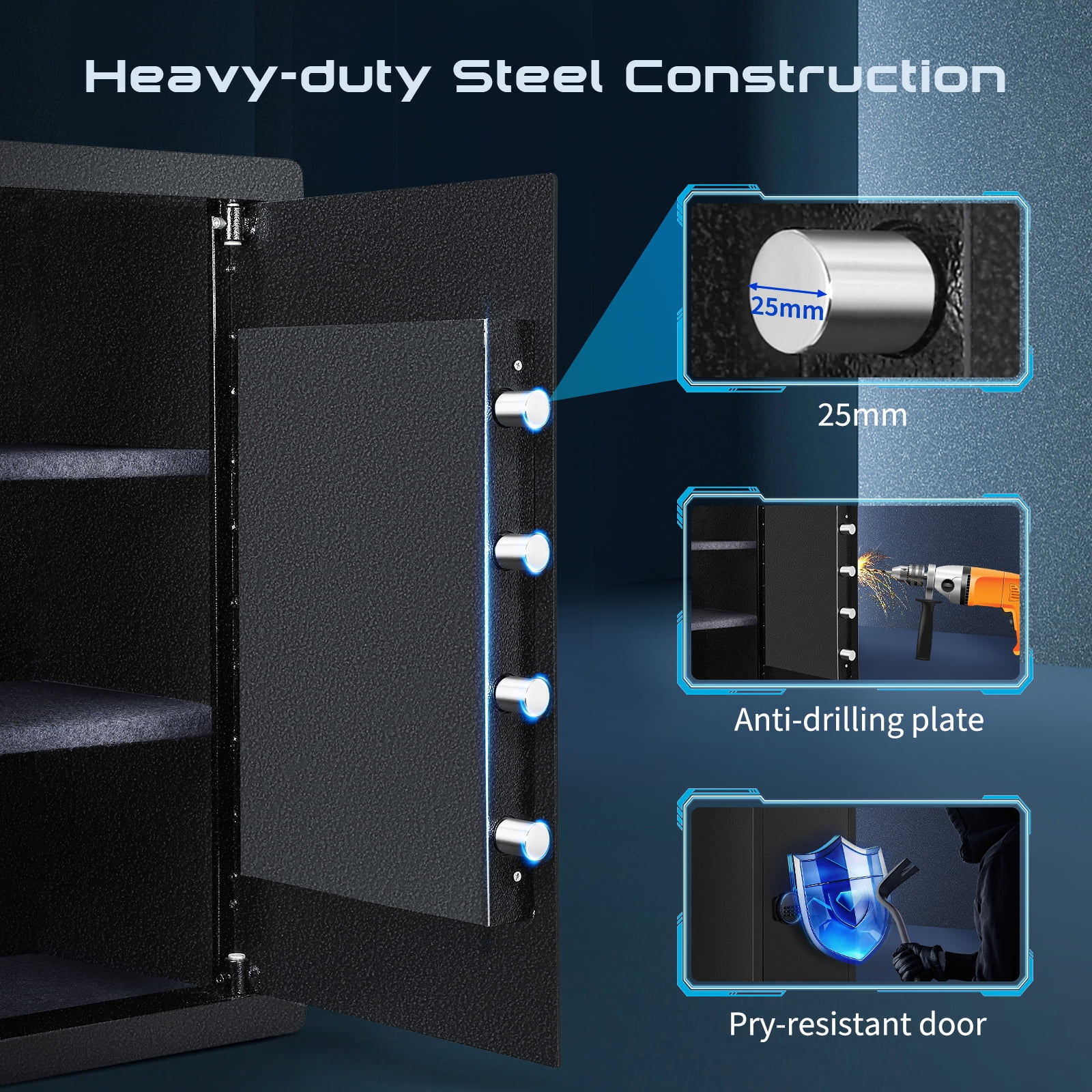 SRWTRCHRY 4.2 Cu ft Large Safe Box Fire-Resistant, Home Safe with Digital Keypad and Deposit Slot & Dual Alarm System, Money Safe With Mute Function and LED Light, Safe for Money Valuables - Image 6