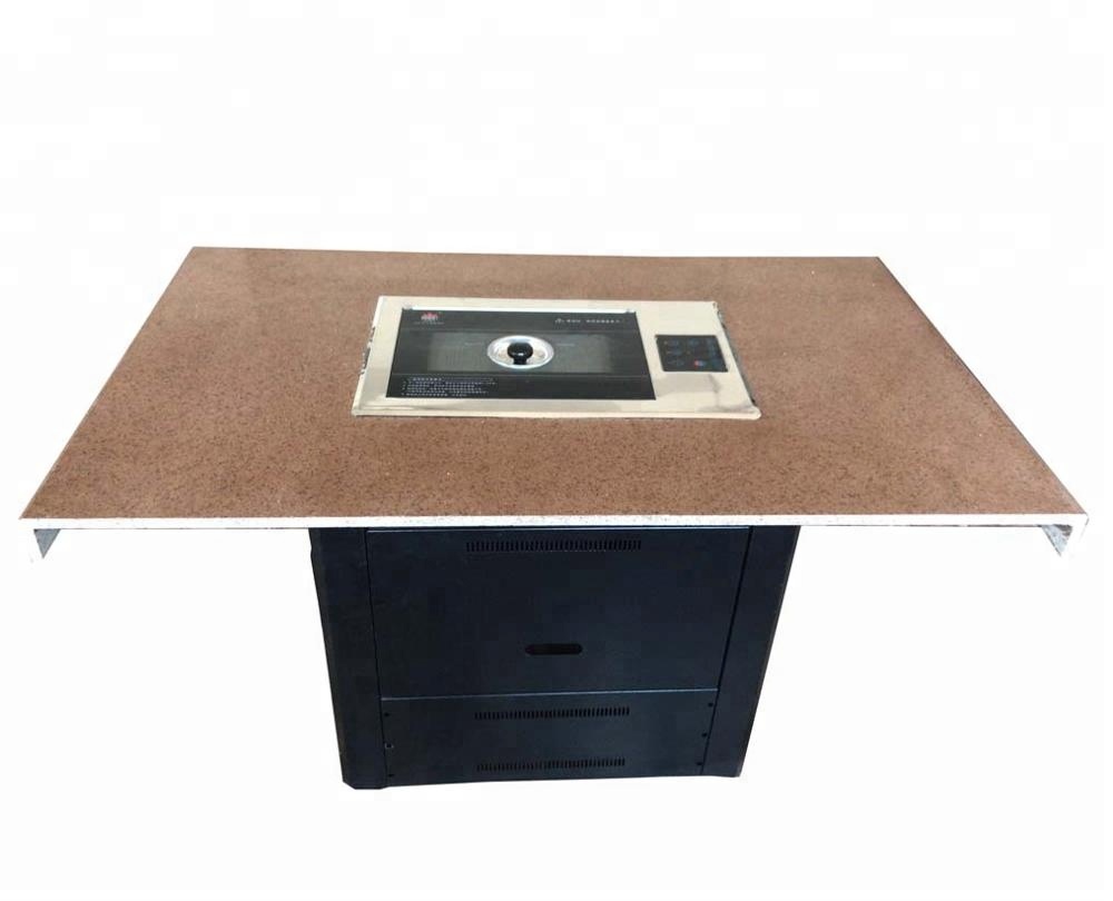 High Quality Korean Japan Restaurant Wood 4-6 People Stainless Steel Leg Barbecue Bbq Grill Table for 6 People
