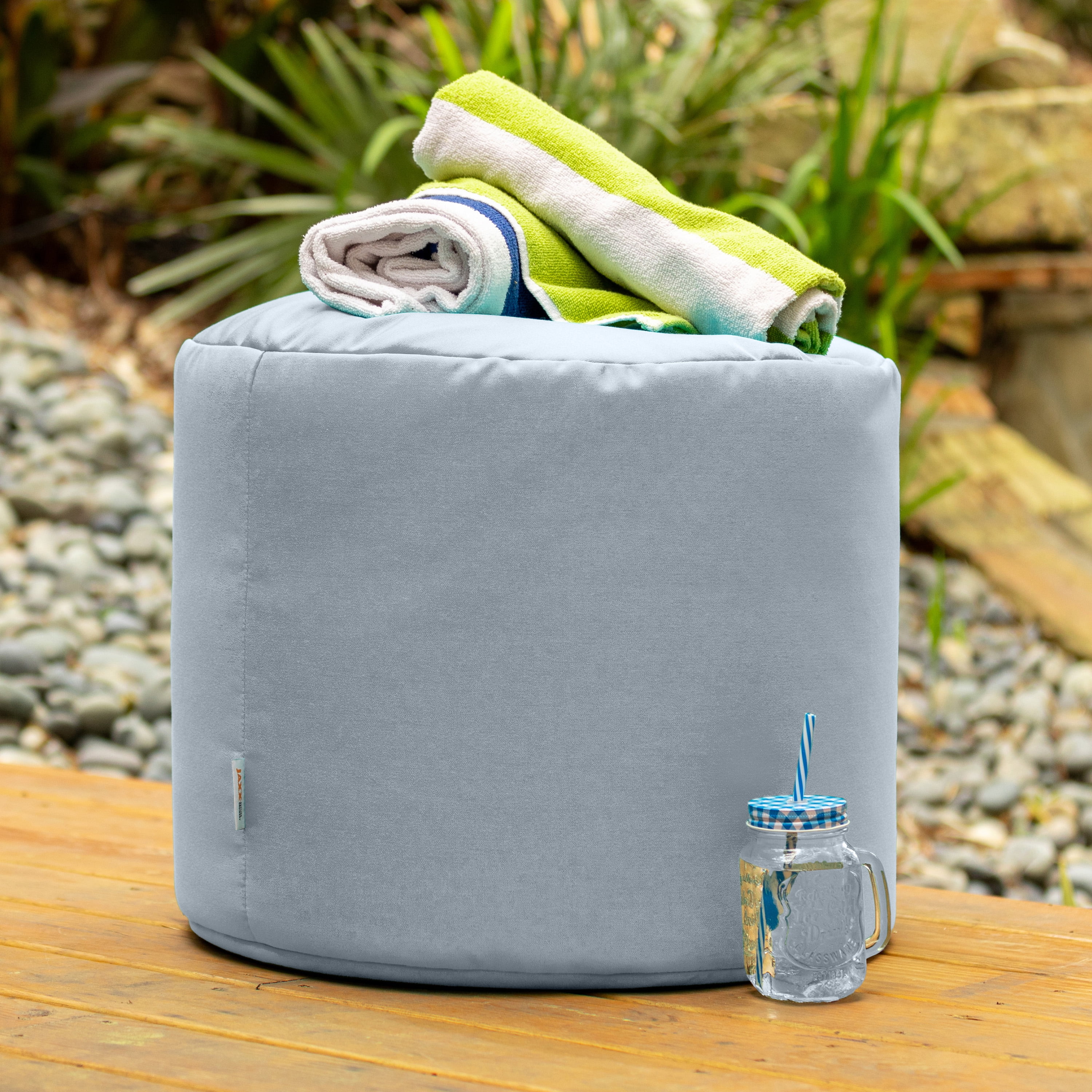 Jaxx Spring Indoor / Outdoor Bean Bag Pouf Ottoman, Sunbrella Granite