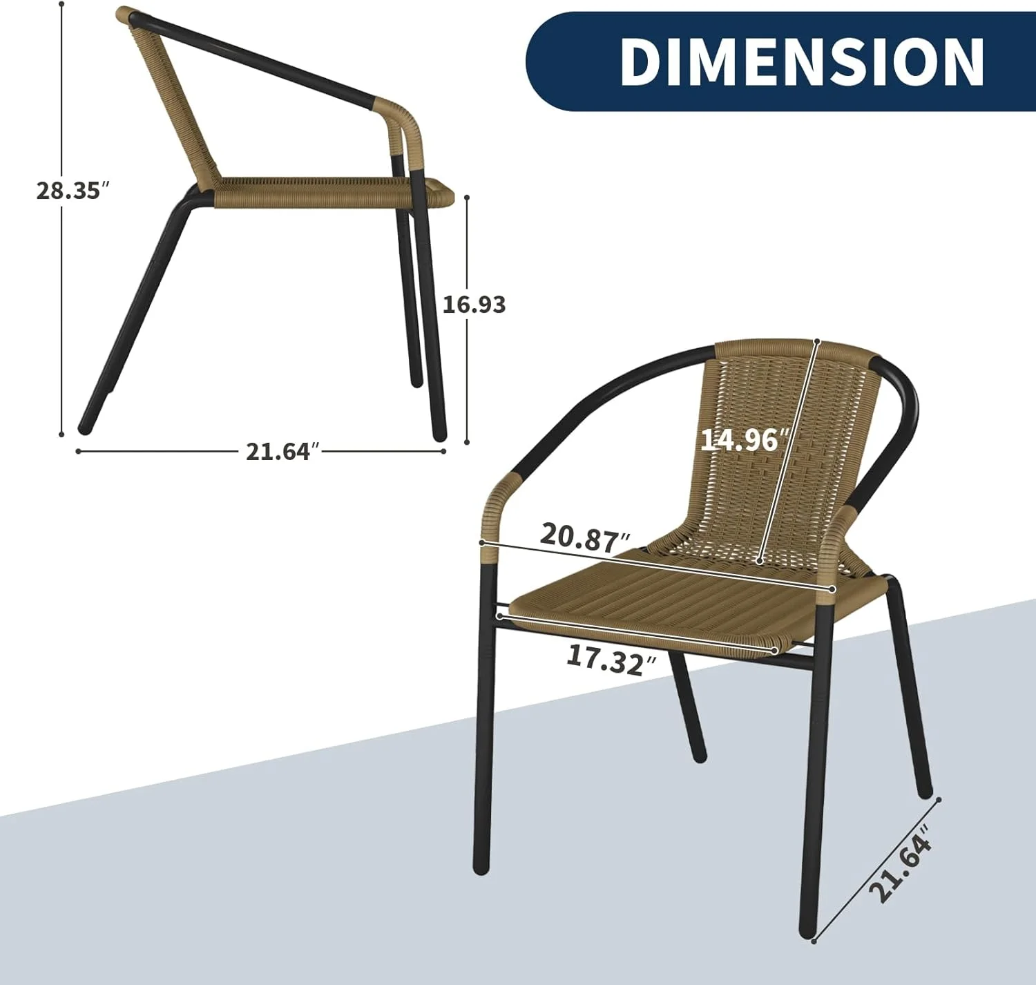 ELPOSUN Outdoor Dining Chairs Set of 6, Wicker Patio Chairs with Metal Frame, Rattan Indoor-Outdoor Chairs for Bistro, Deck, Backyard, Porch, Restaurant Stack Chair 6 Pack (Black) - Image 12