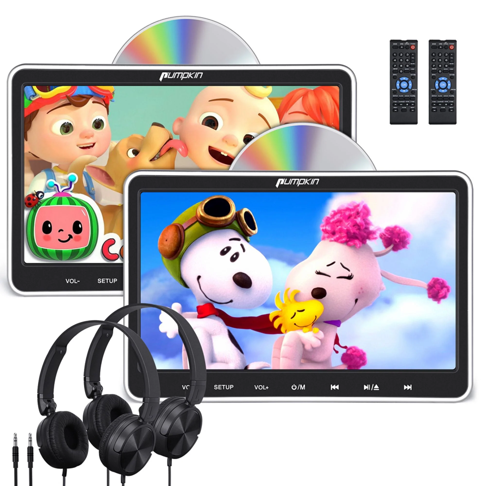 Pumpkin 10.1” Dual Headrest DVD Players for Car with Headphones, 2 Mount Brackets HDMI Input Region Free Last Memory - Image 7