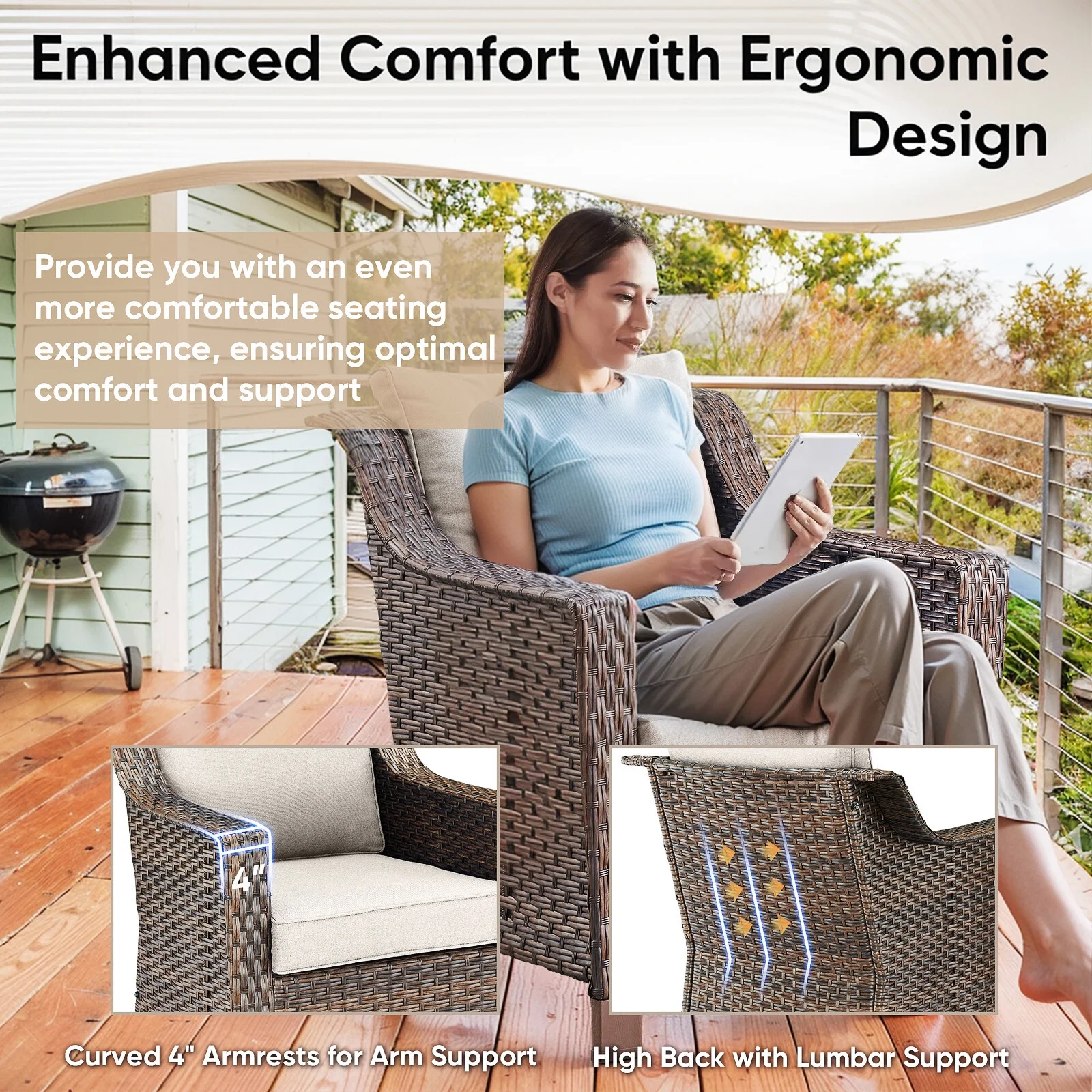 Bellefurn Outdoor Wicker Patio Chairs Set of 2 with Side Table,All-Weather Wicker Rattan Chairs Patio Furniture Chairs for Porch Balcony Backyard Yard Deck - Image 5