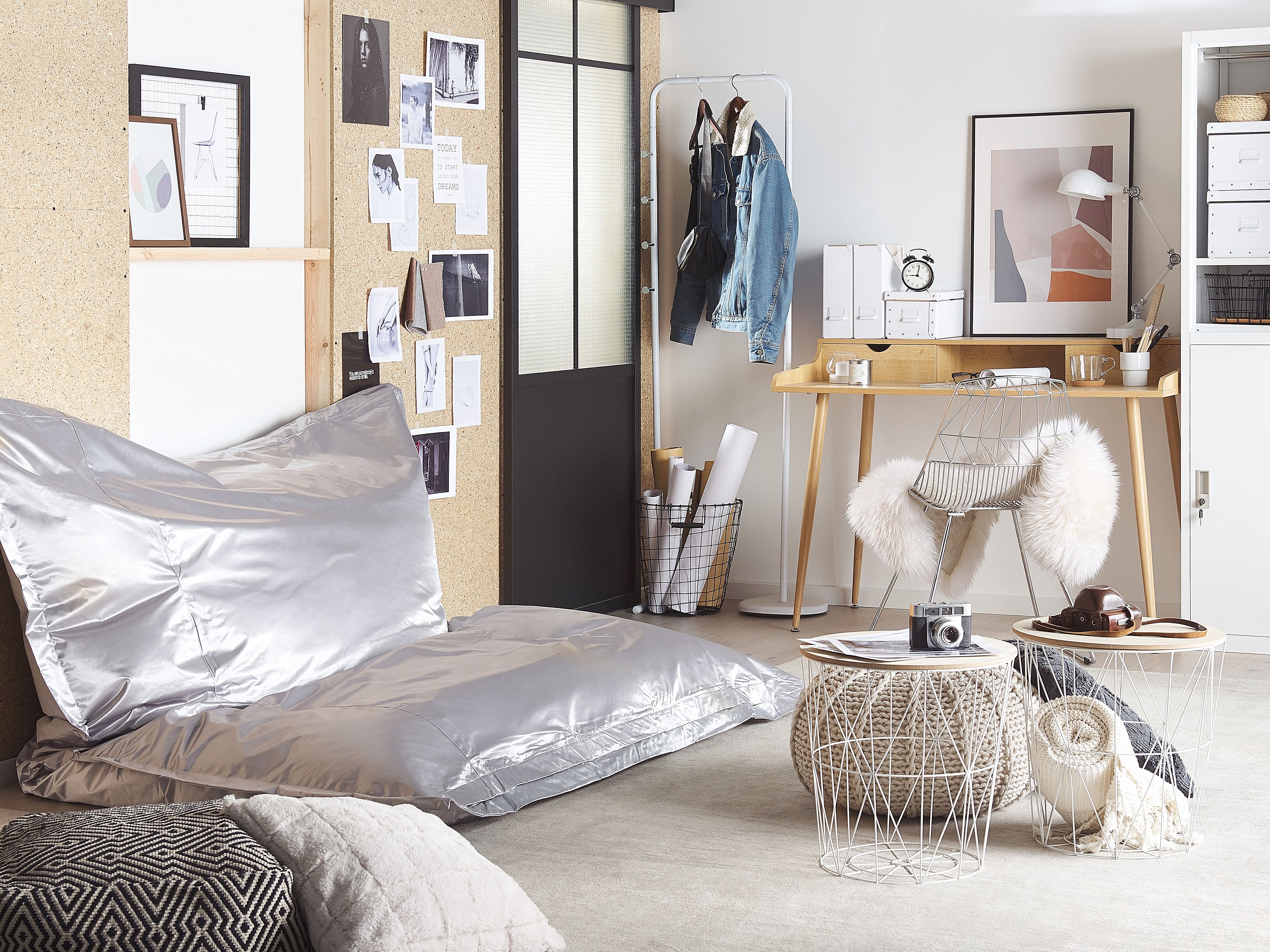 Bean Bag 600 L FUZZY 180 cm 230 cm Silver