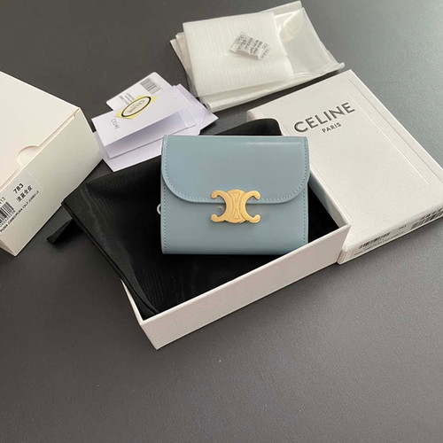2025’s Viral Celine-Inspired Triomphe Wallet: Shiny Cow Leather Luxury Blue