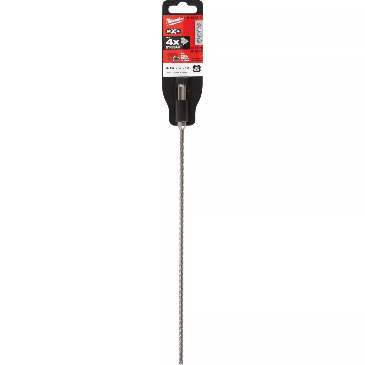 Milwaukee MX4 SDS-Plus 3/16 In. x 12 In. 4-Cutter Rotary Hammer Drill Bit