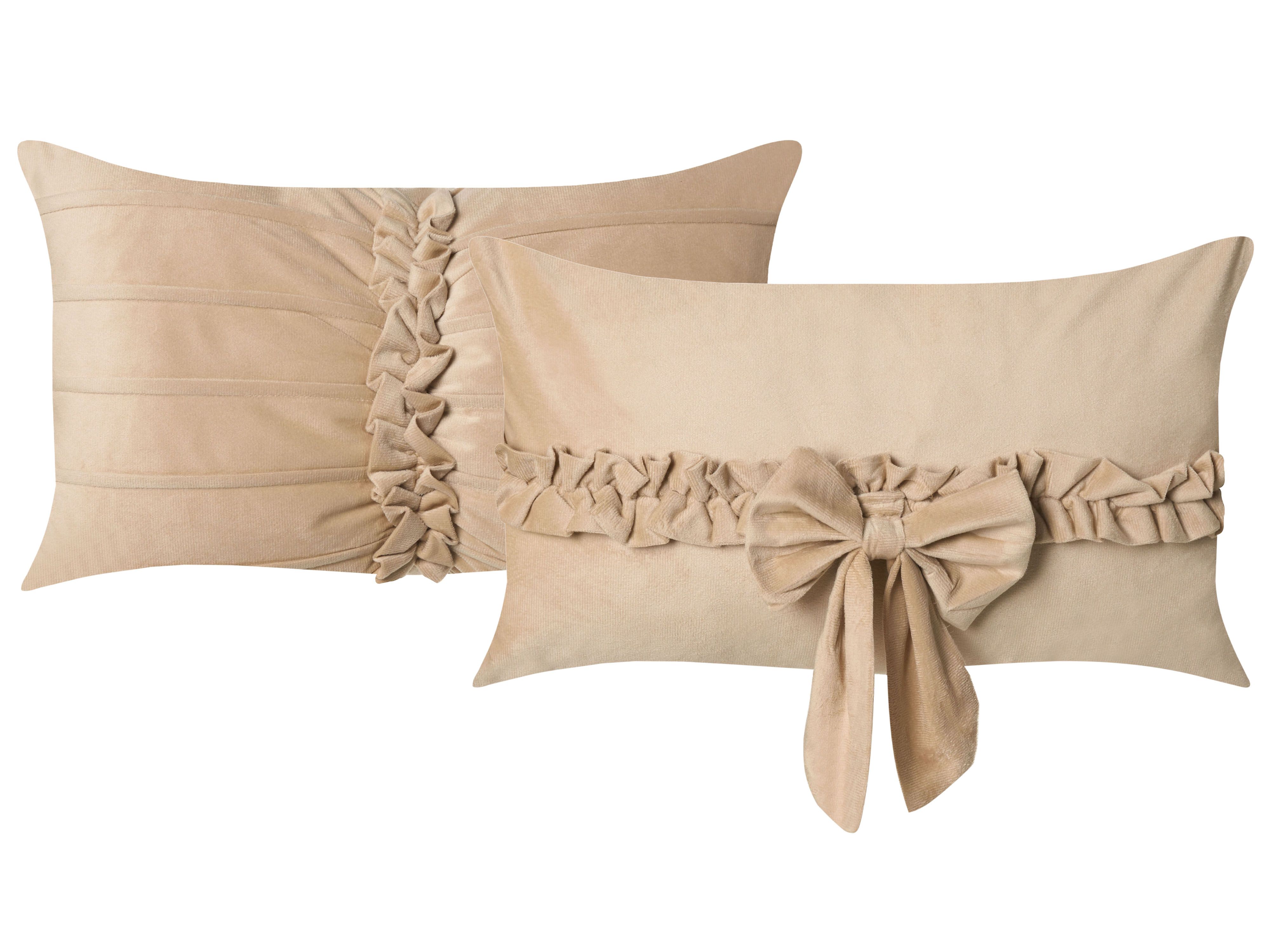Set of 2 Decorative Cushions BELLE Velvet 30 x 50 cm Beige Solid