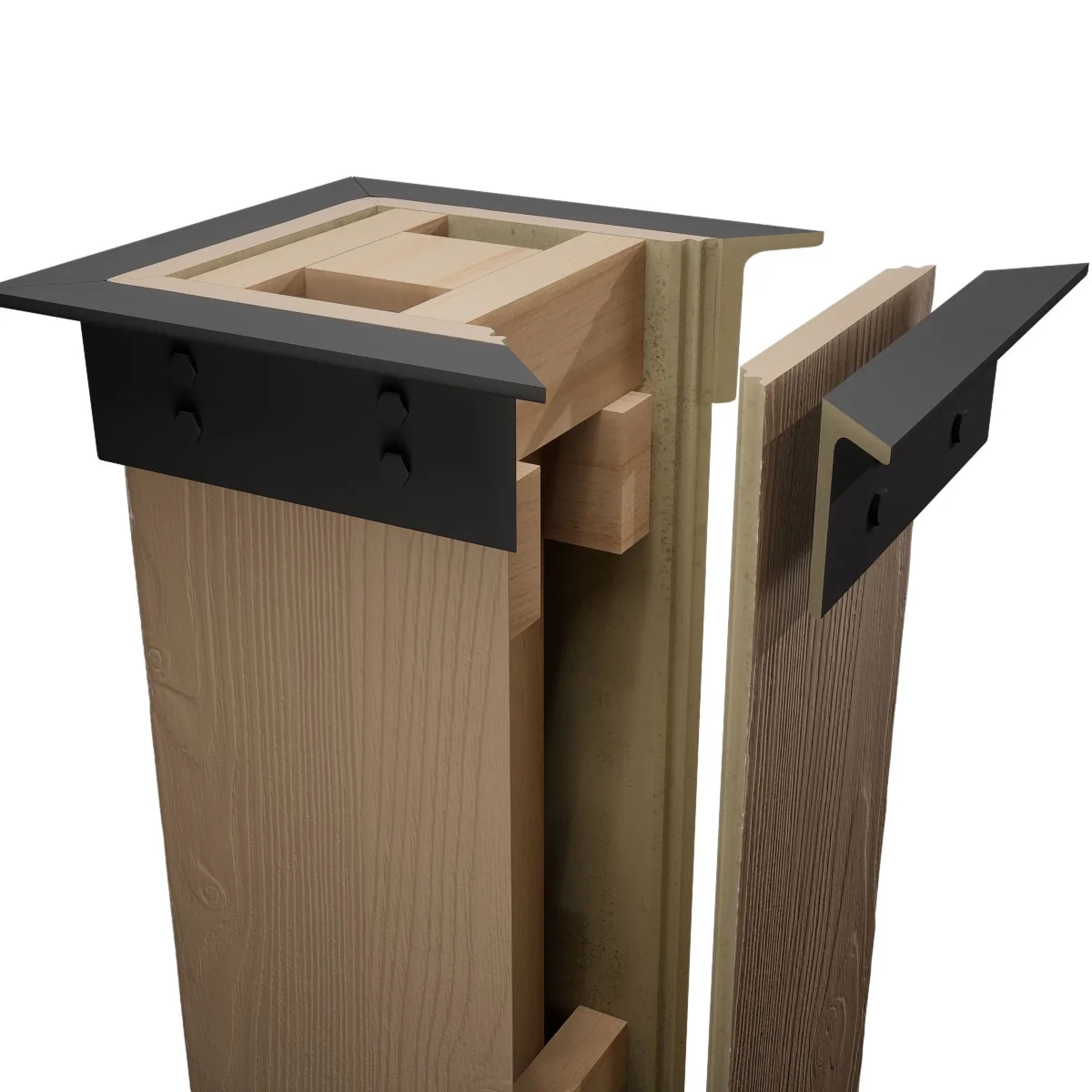 Ekena Millwork 6"W x 5'H Sand Blasted Endurathane Faux Wood Non-Tapered Square Column Wrap with Faux Iron Capital & Base - Image 11