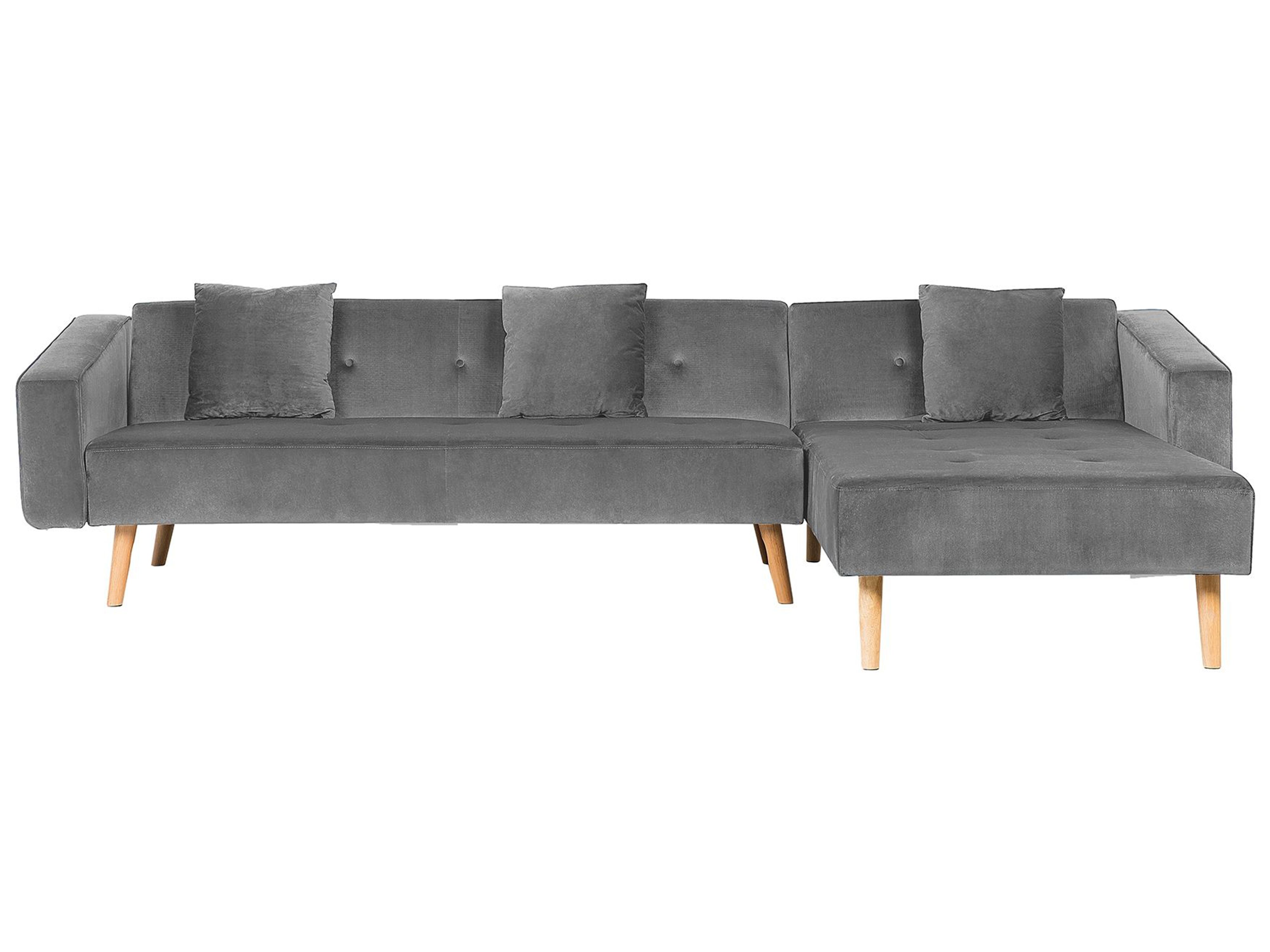 Corner Sofa Bed 4 Seater VADSO Velvet Grey Left Hand