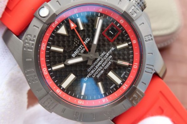 Replica Breitling Avenger GMT PVD GF Carbon Fiber Dial Red Rubber Strap A2836 - Top club
