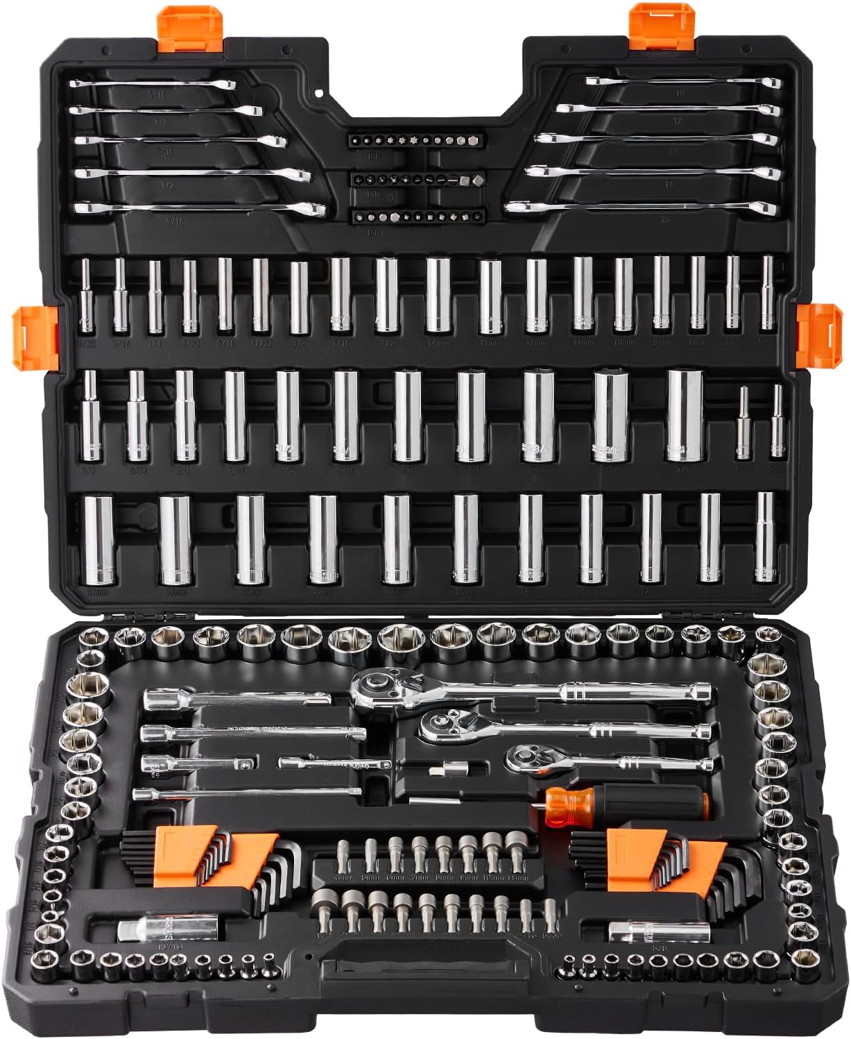 VEVOR Mechanics Tool Set, 205 Pcs SAE and Metric Sockets, 1/4