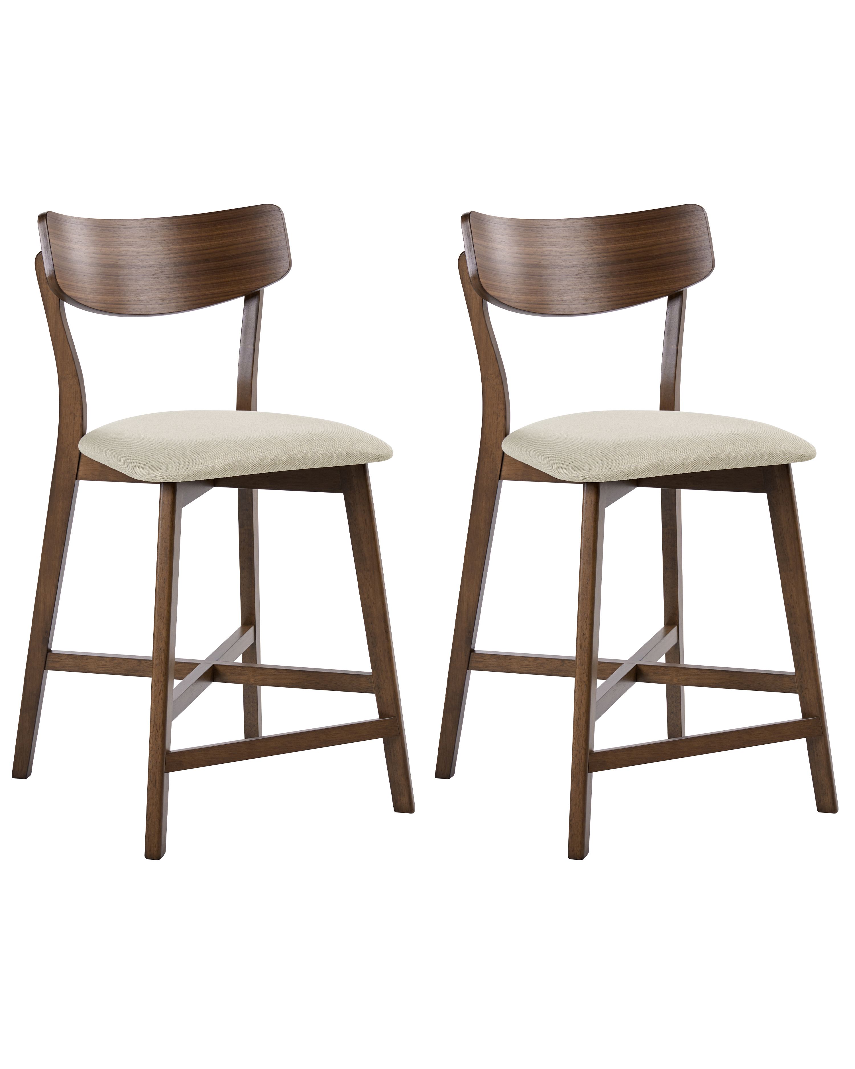 Set of 2 Bar Chairs HOPE Wood Brown/ Beige