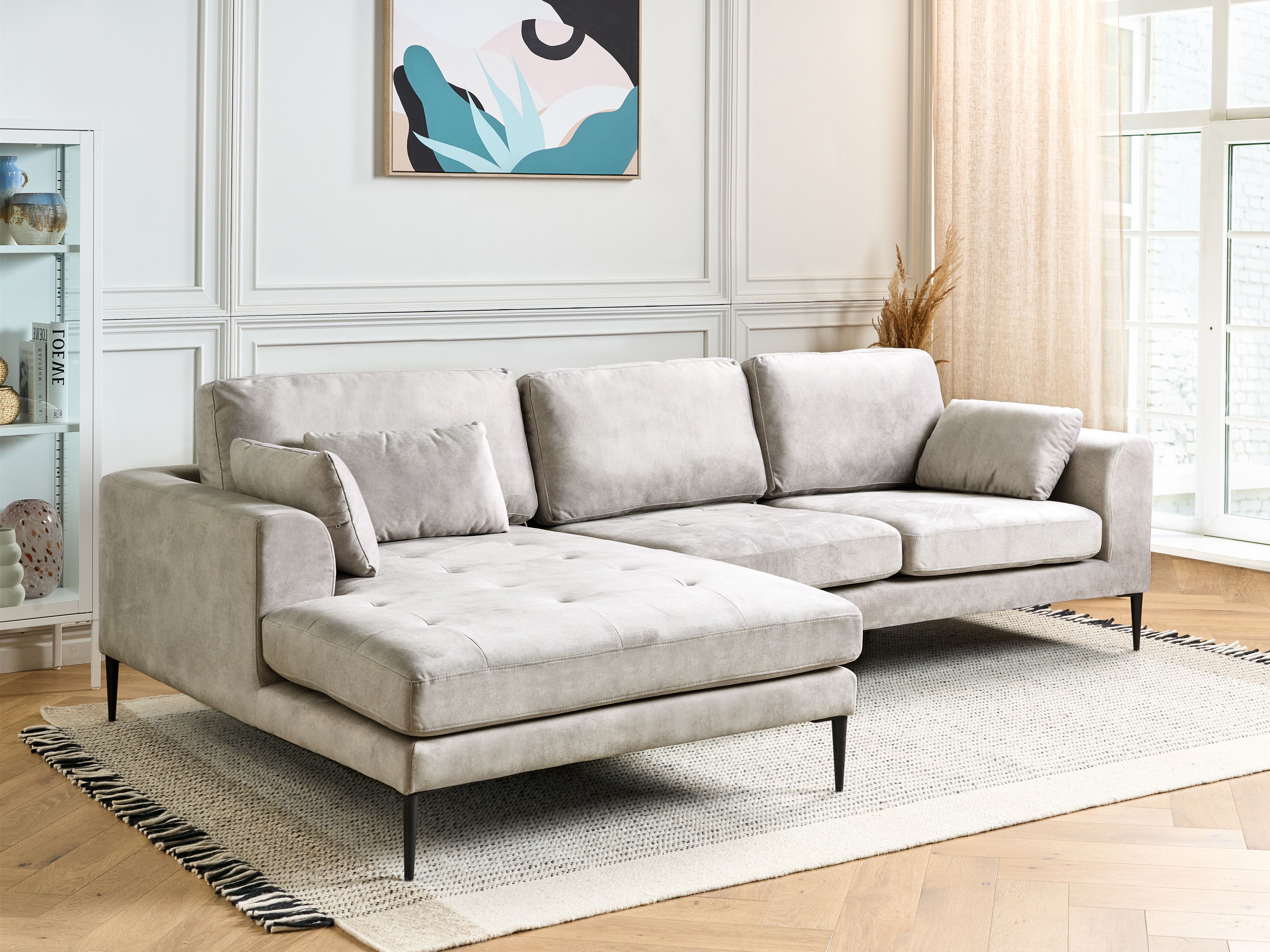 Corner Sofa 3 Seater FLAM Velvet Grey Right Hand