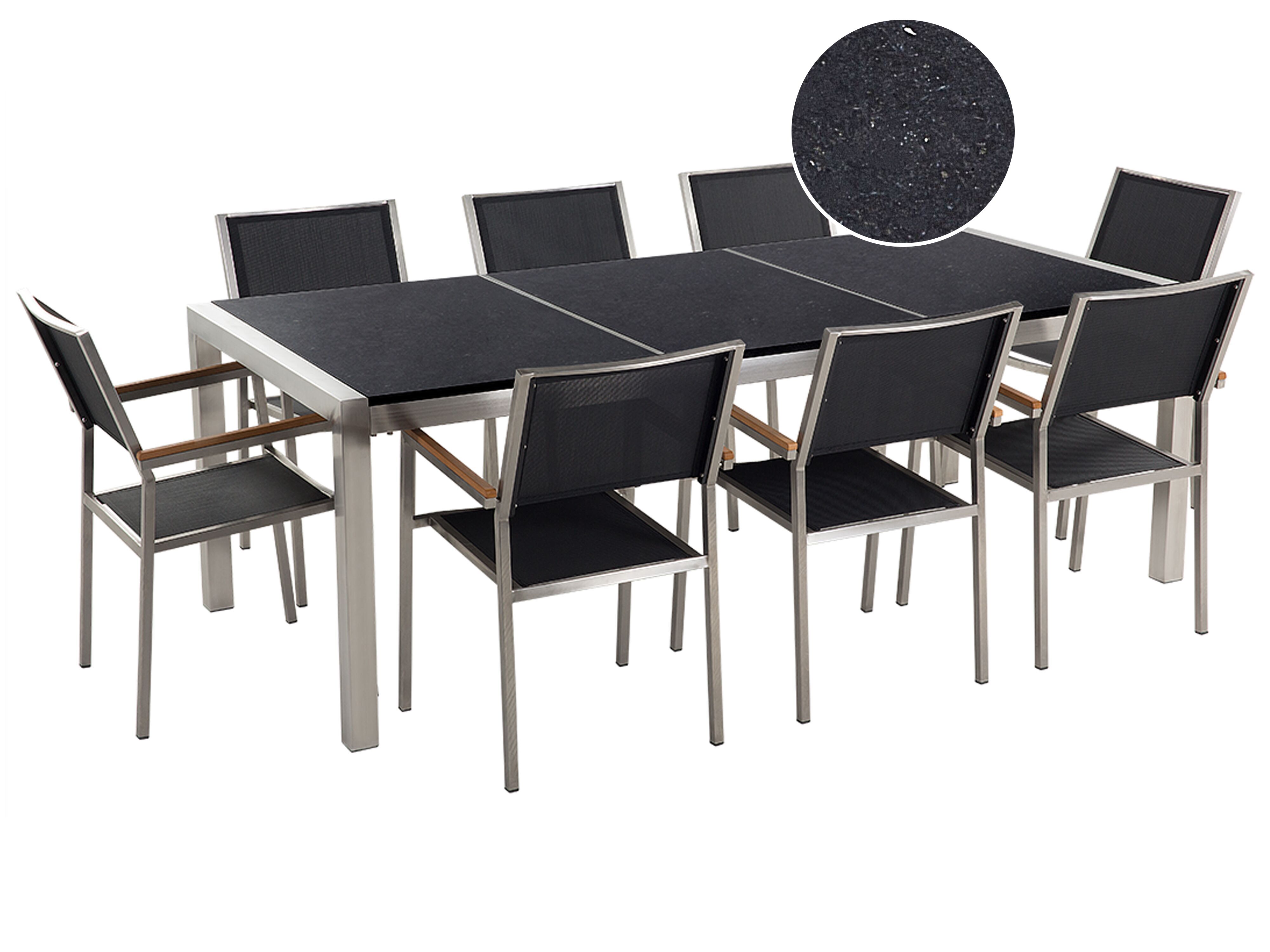 Garden Dining Set 8 Seater GROSSETO Triple Plate Granite Polished Black