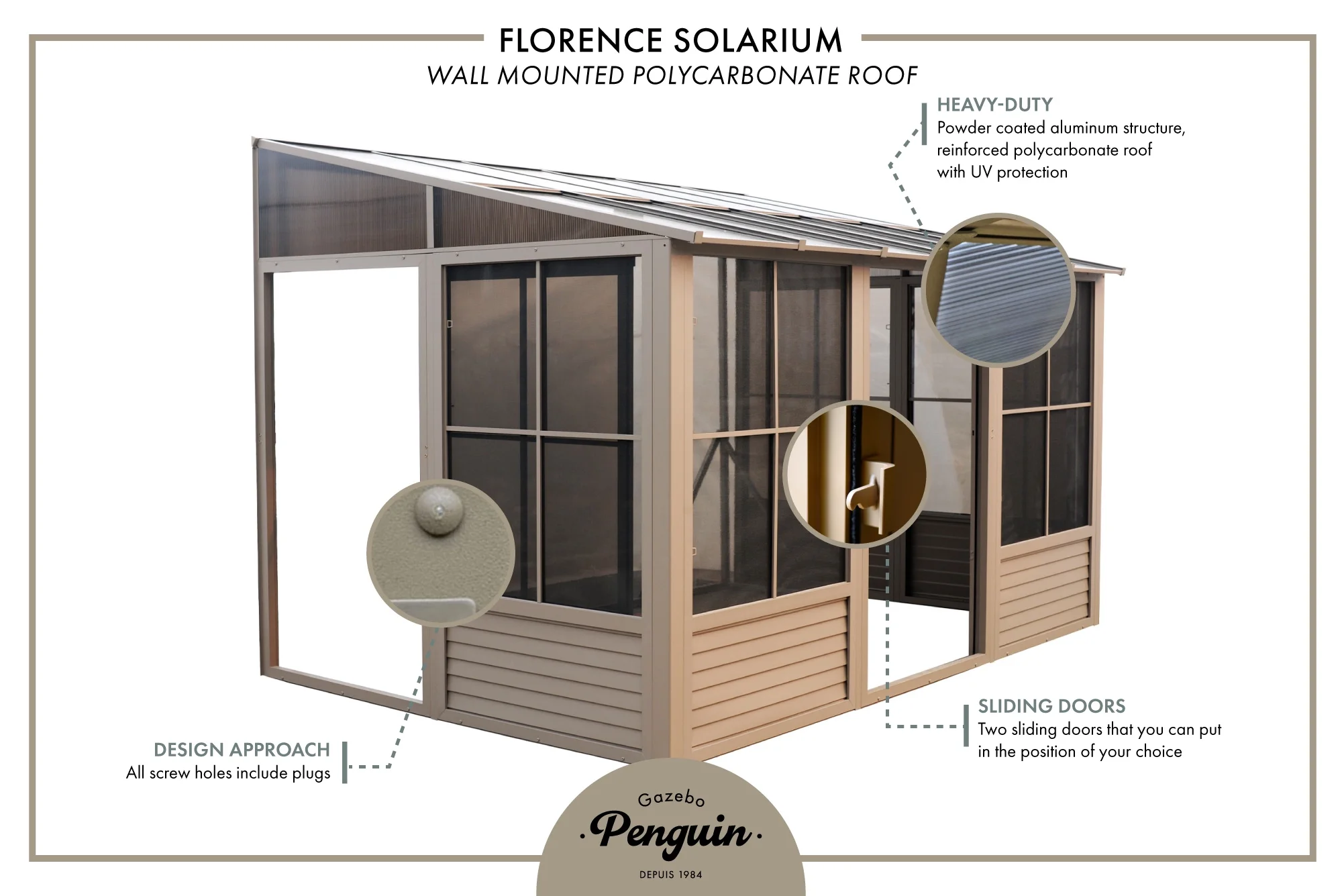 Gazebo Penguin Florence 10�?x 12�?Wall-Mounted Gazebo, Heavy-Duty Aluminum Frame with UV Protection - Image 7