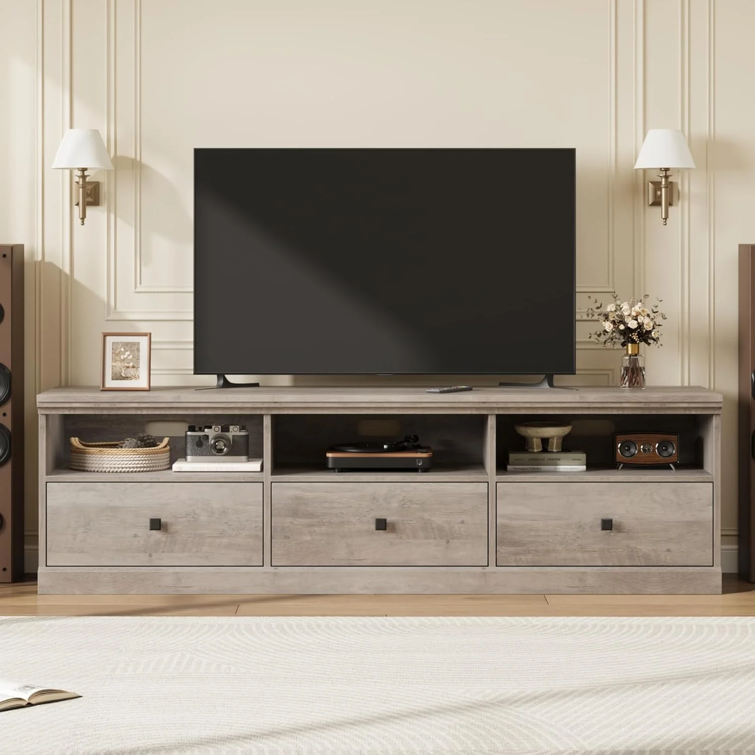 Homhougo TV Stand for 75 Inch TV, Mid-Century Modern Entertainment Center with Storage Drawer,70