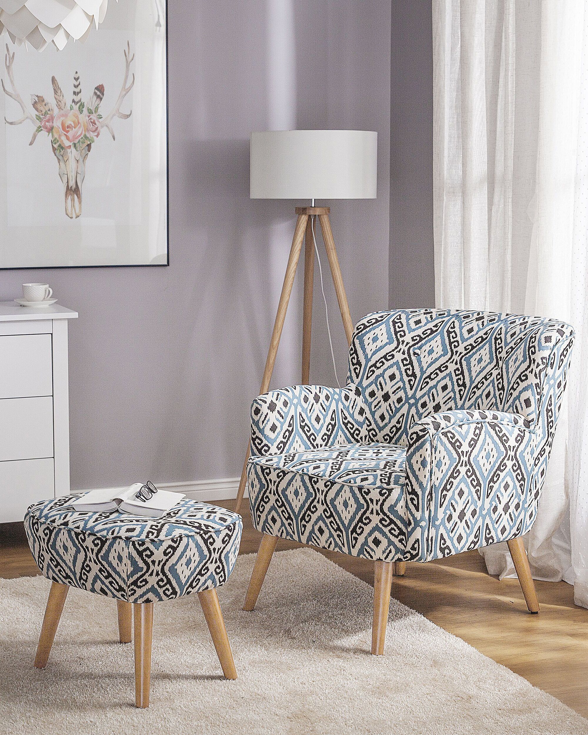 Armchair TUMBA with Footstool Fabric Multicolour