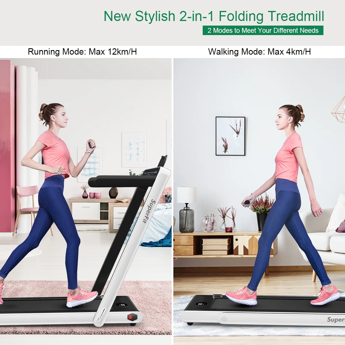Gymax 2 in 1 Folding Treadmill 2.25HP Running Machine w/ Dual Display APP Control Black - Image 35