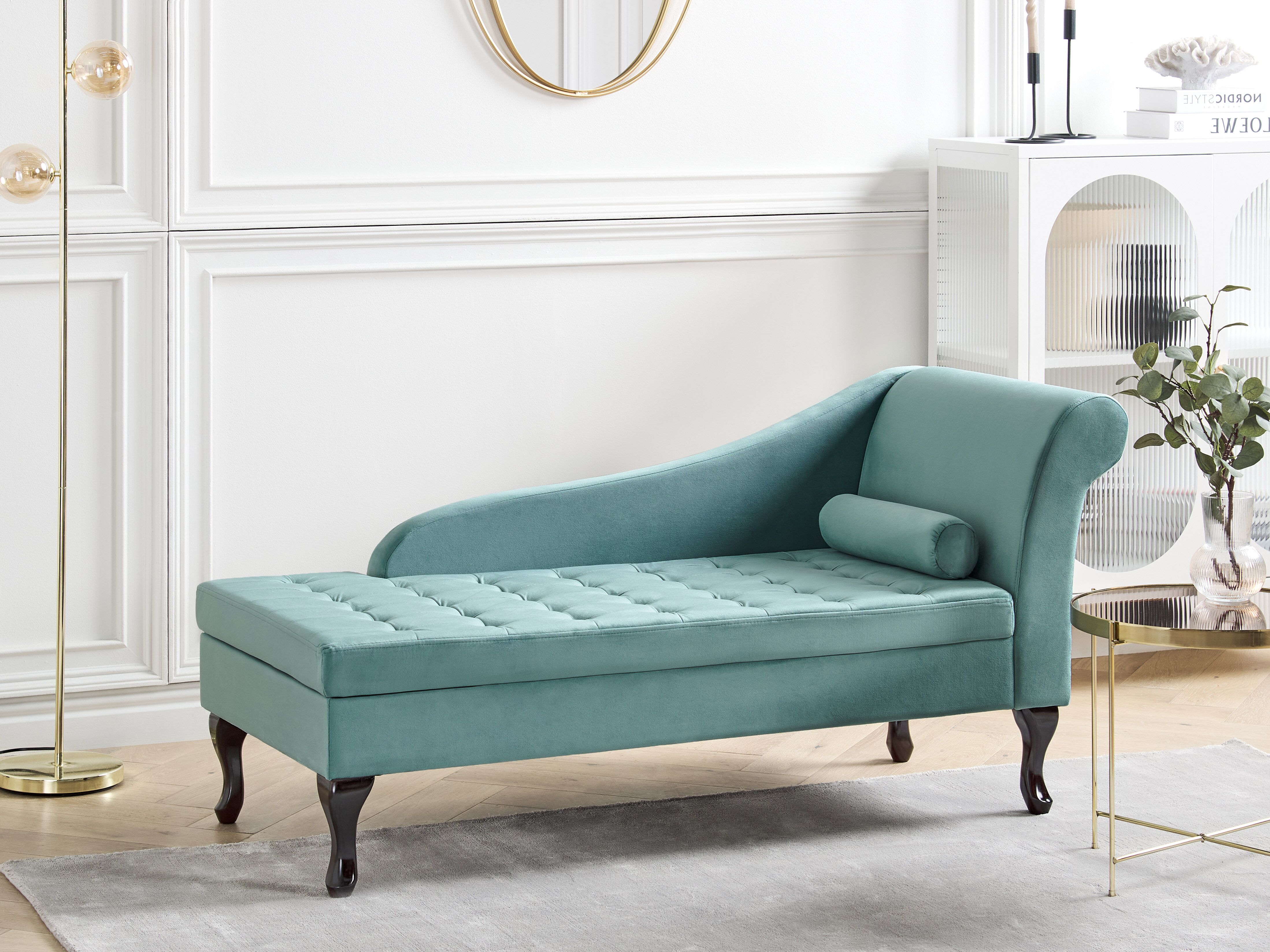 Right-Hand Chaise Lounge PESSAC Velvet Teal with Storage