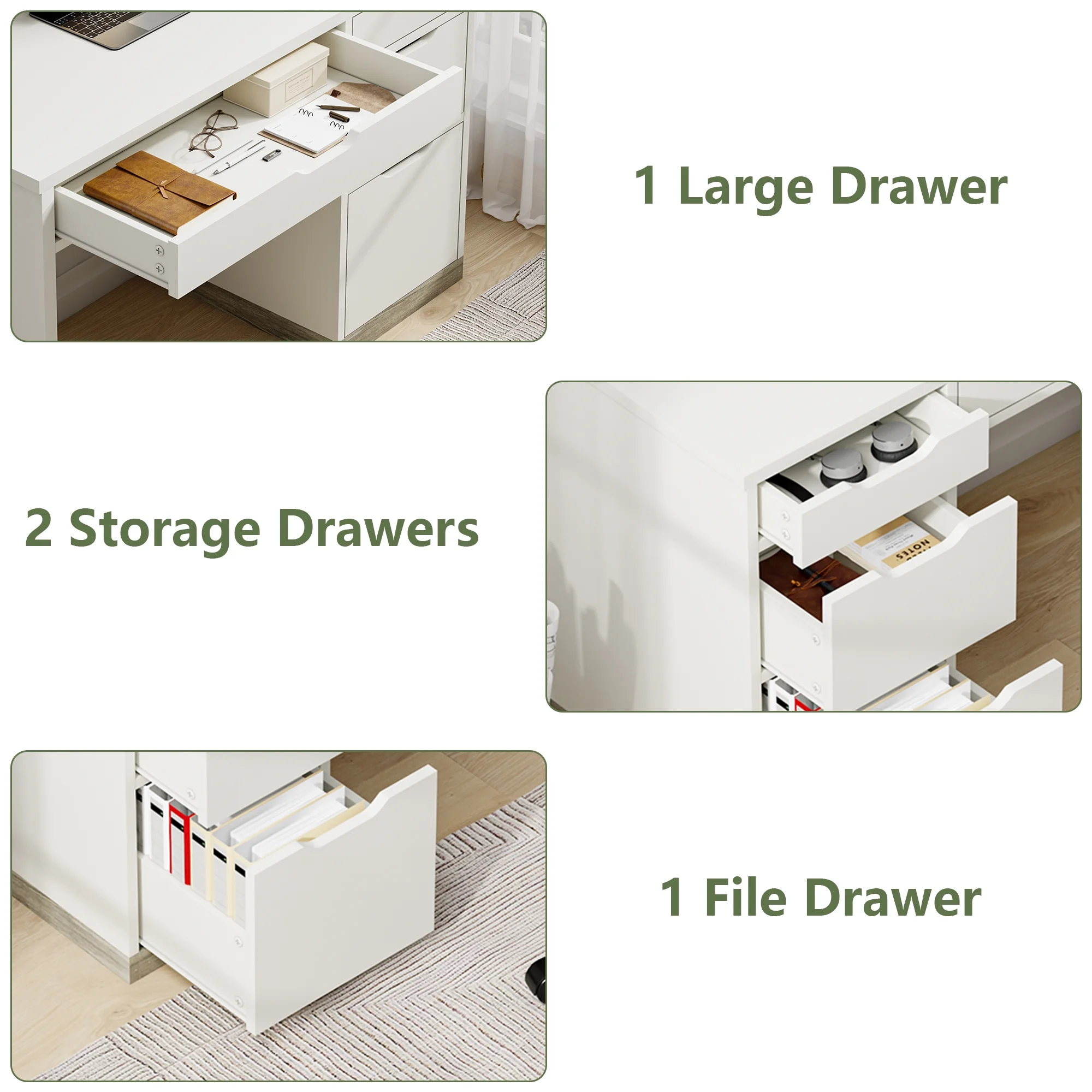 DreamCurship White Desk with Drawers, Modern Computer Desk with File Drawers, Home Office Study Writing Desk with Storage, White - Image 2