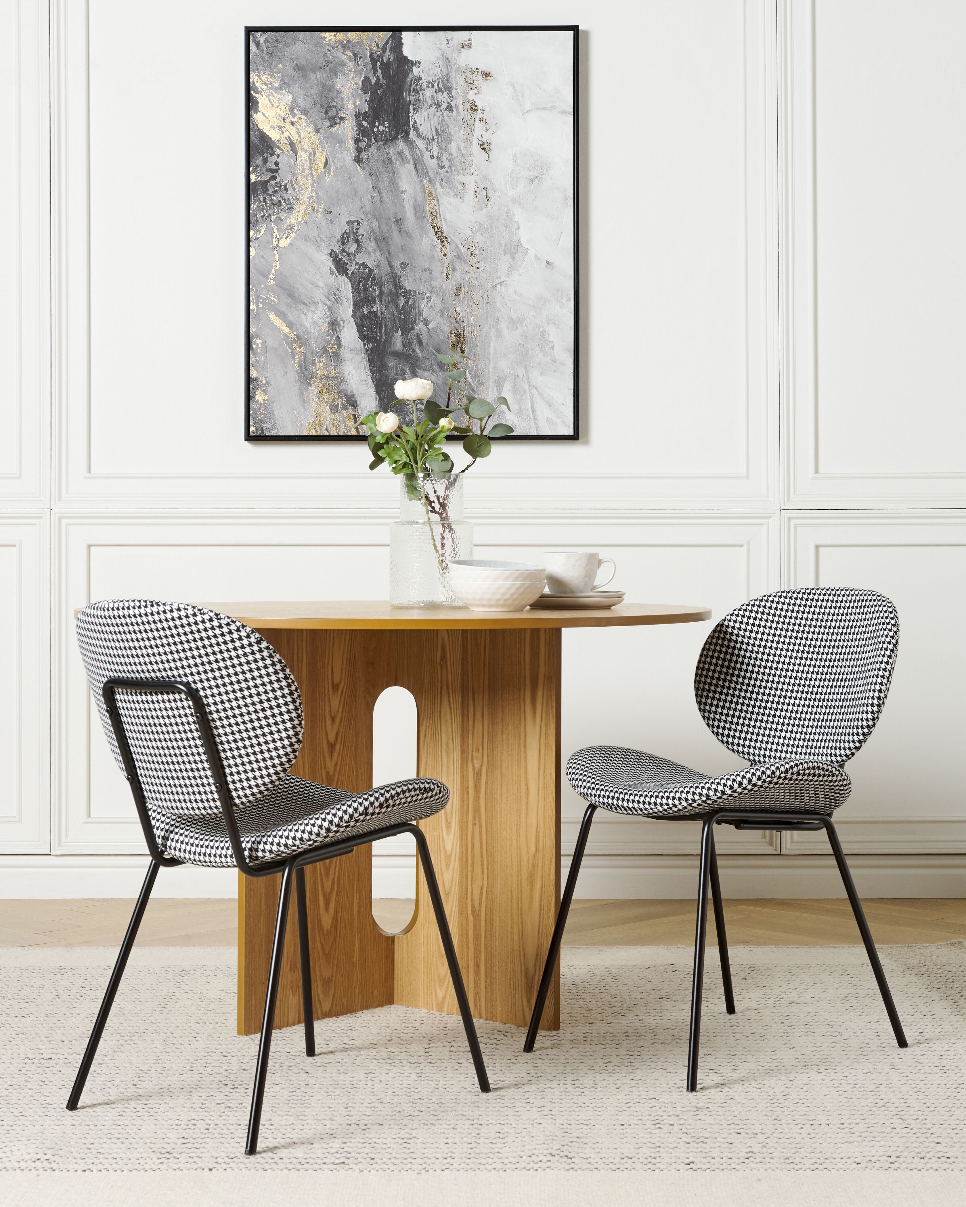 Set of 2 Dining Chairs LUANA Fabric Black/ White