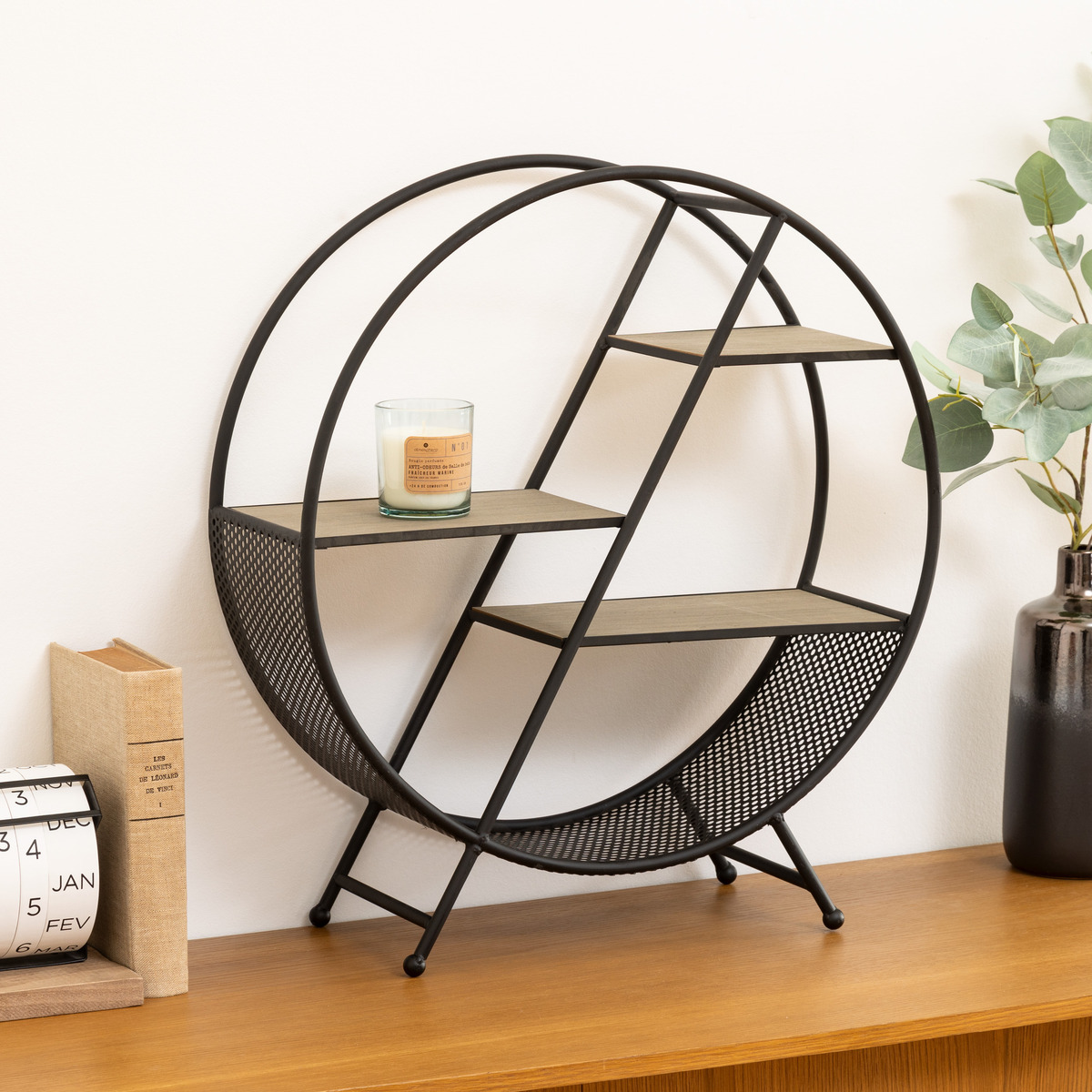 Round shelf "Timeo" Black, D.50 cm