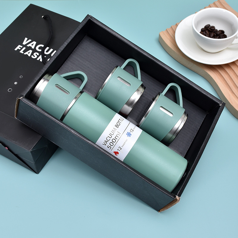 Stainless Steel Thermos Cup Three Lids 500ml Large Business Gift Set Household Vacuum Insulated BPA Free 12-24hr