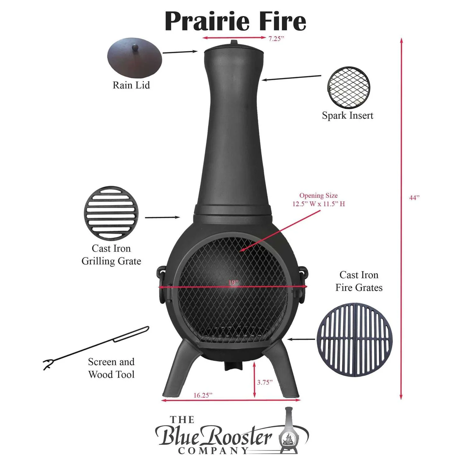 The Blue Rooster Prairie Fire Cast Aluminum Outdoor Chiminea Fireplace - Prairie Fire - Image 5 The Blue Rooster Prairie Fire Cast Aluminum Outdoor Chiminea Fireplace - Prairie Fire - Image 5