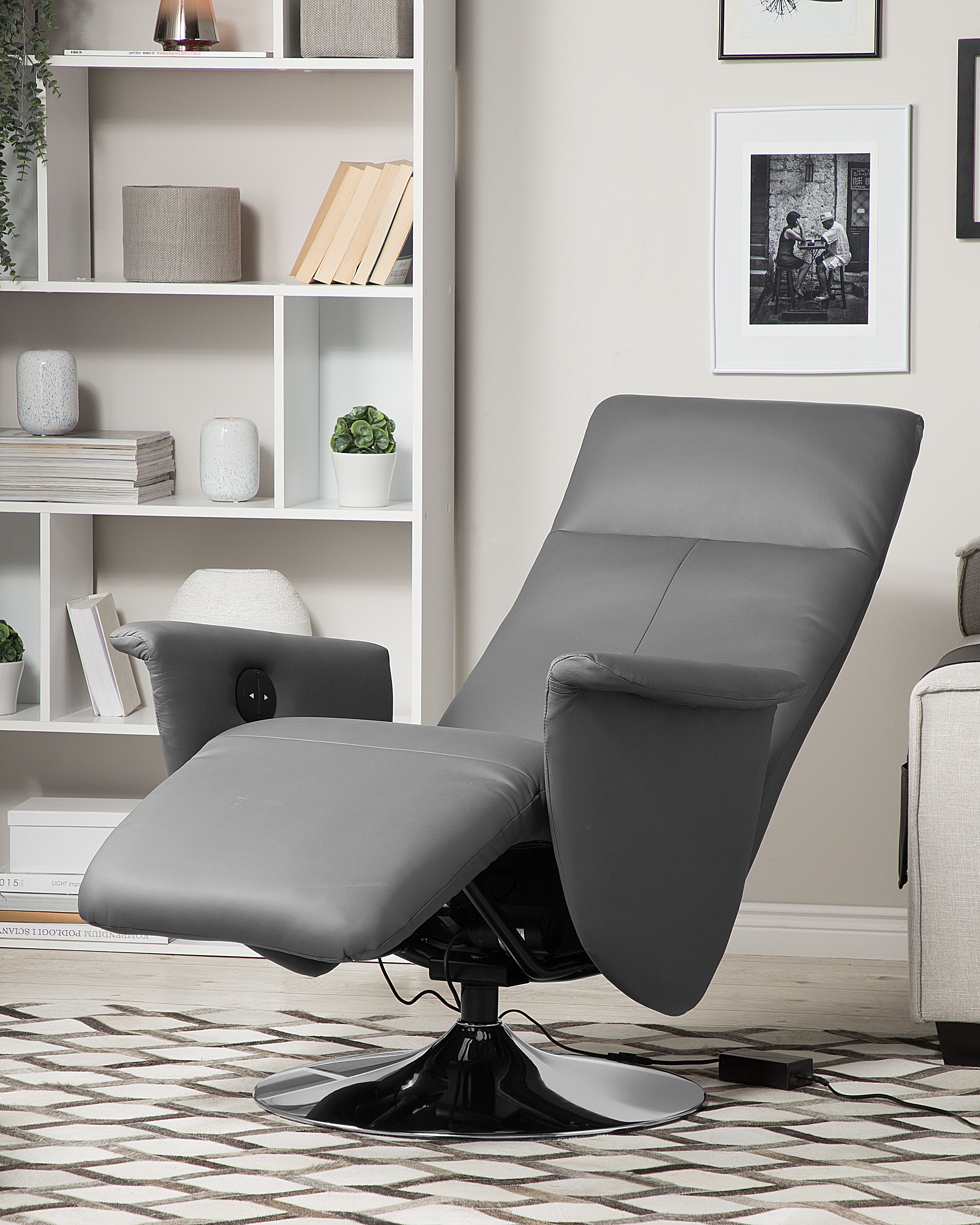 Recliner Chair PRIME with Footrest Faux Leather Grey