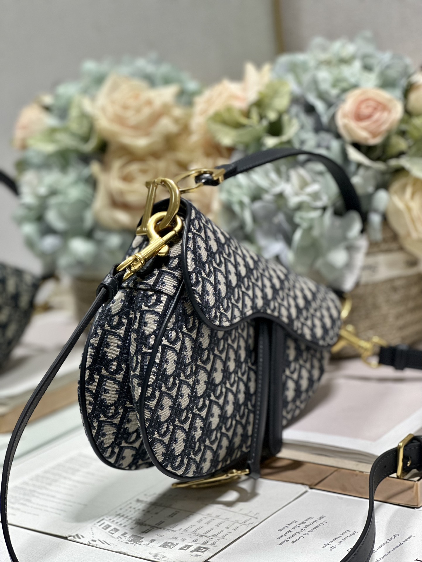 Saddle Bag With Strap Blue Oblique Jacquard For Women 10in/25.5cm M0455CTZQ_M9281:1High-quality replica