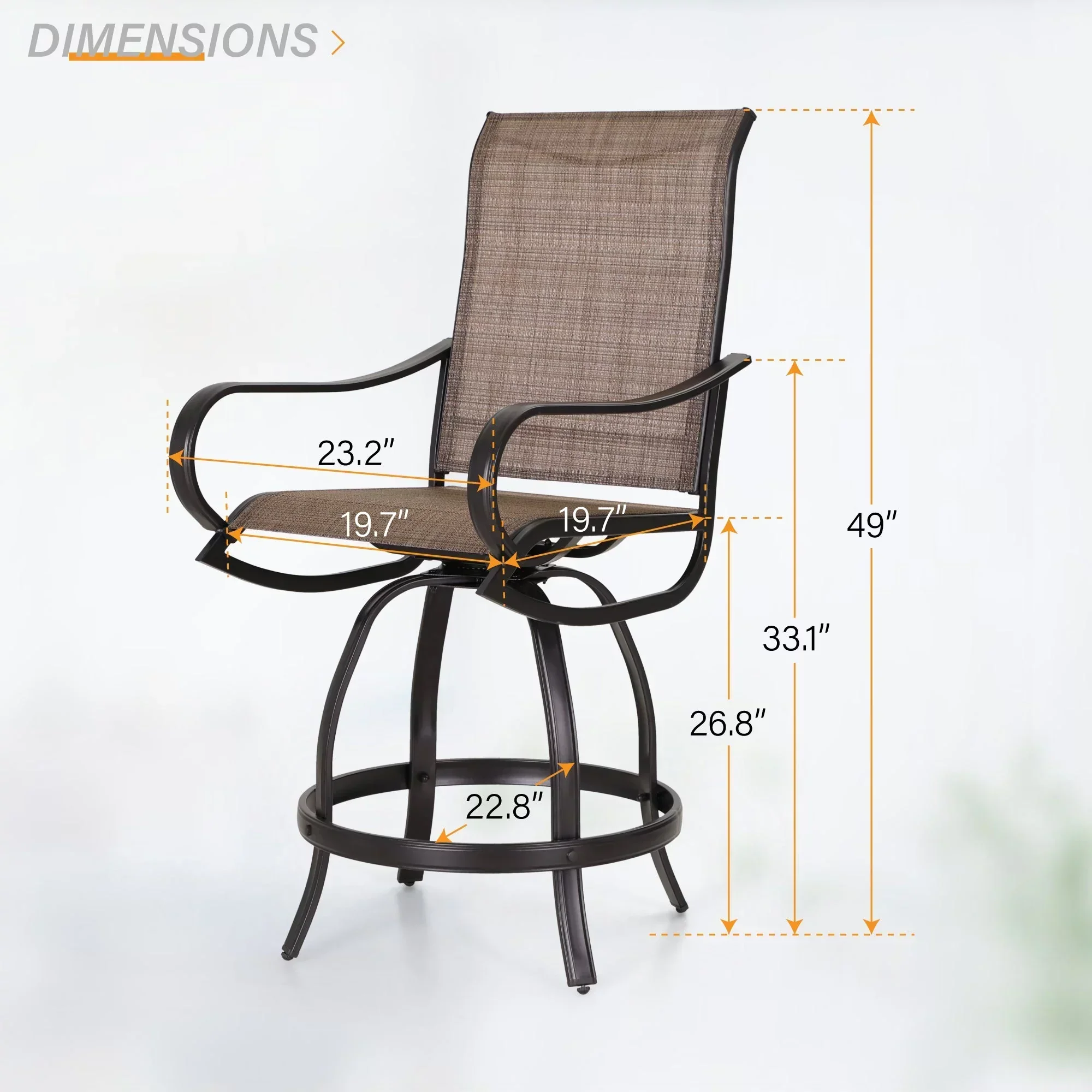 Sophia & William 2 Piece Outdoor Swivel Bar Height Stools - Textilene - Image 3 Sophia & William 2 Piece Outdoor Swivel Bar Height Stools - Textilene - Image 3