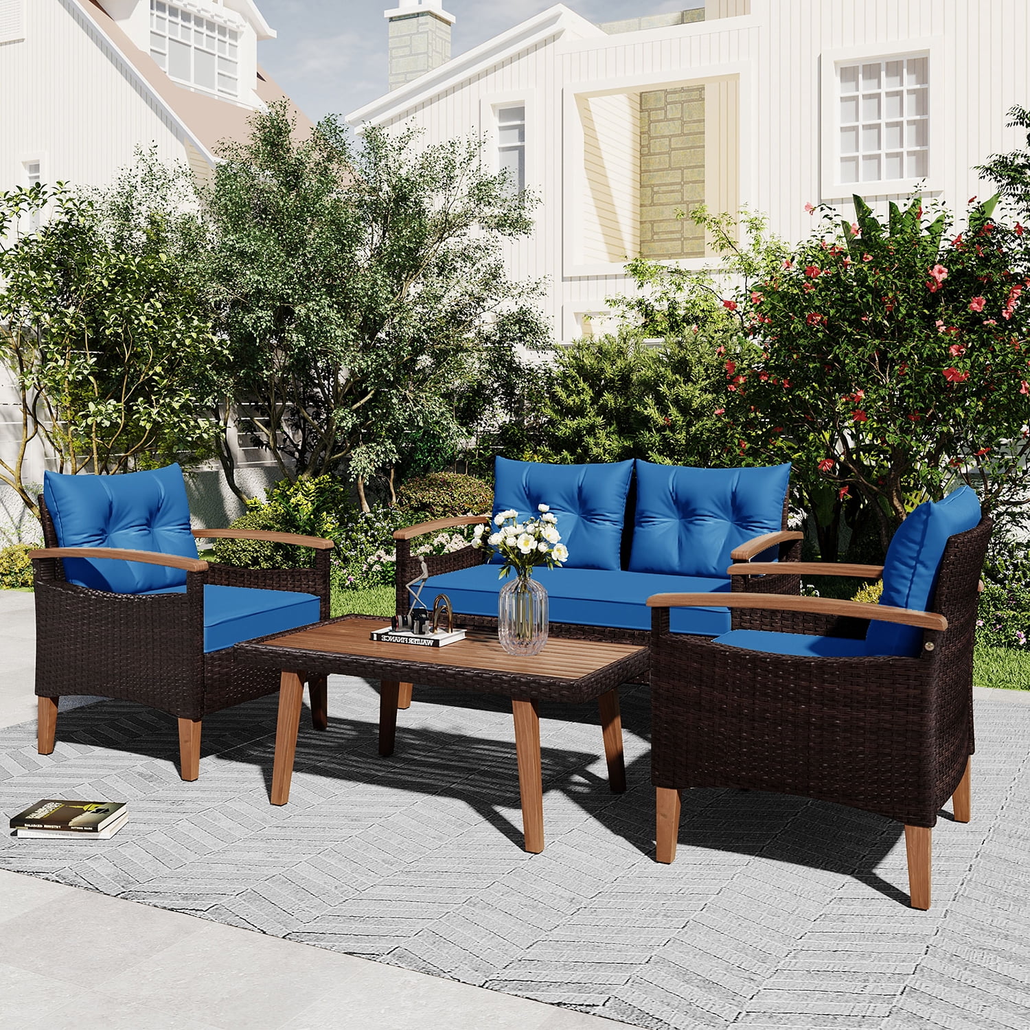 Topcobe Patio Seating Set with Cushions, 4-Piece Garden Furniture, Beige - Image 11