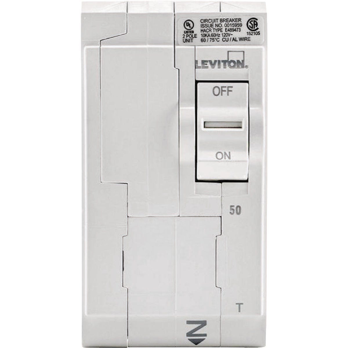 Leviton 50A Double-Pole Plug-On Standard Branch Thermal Magnetic Trip Circuit Breaker