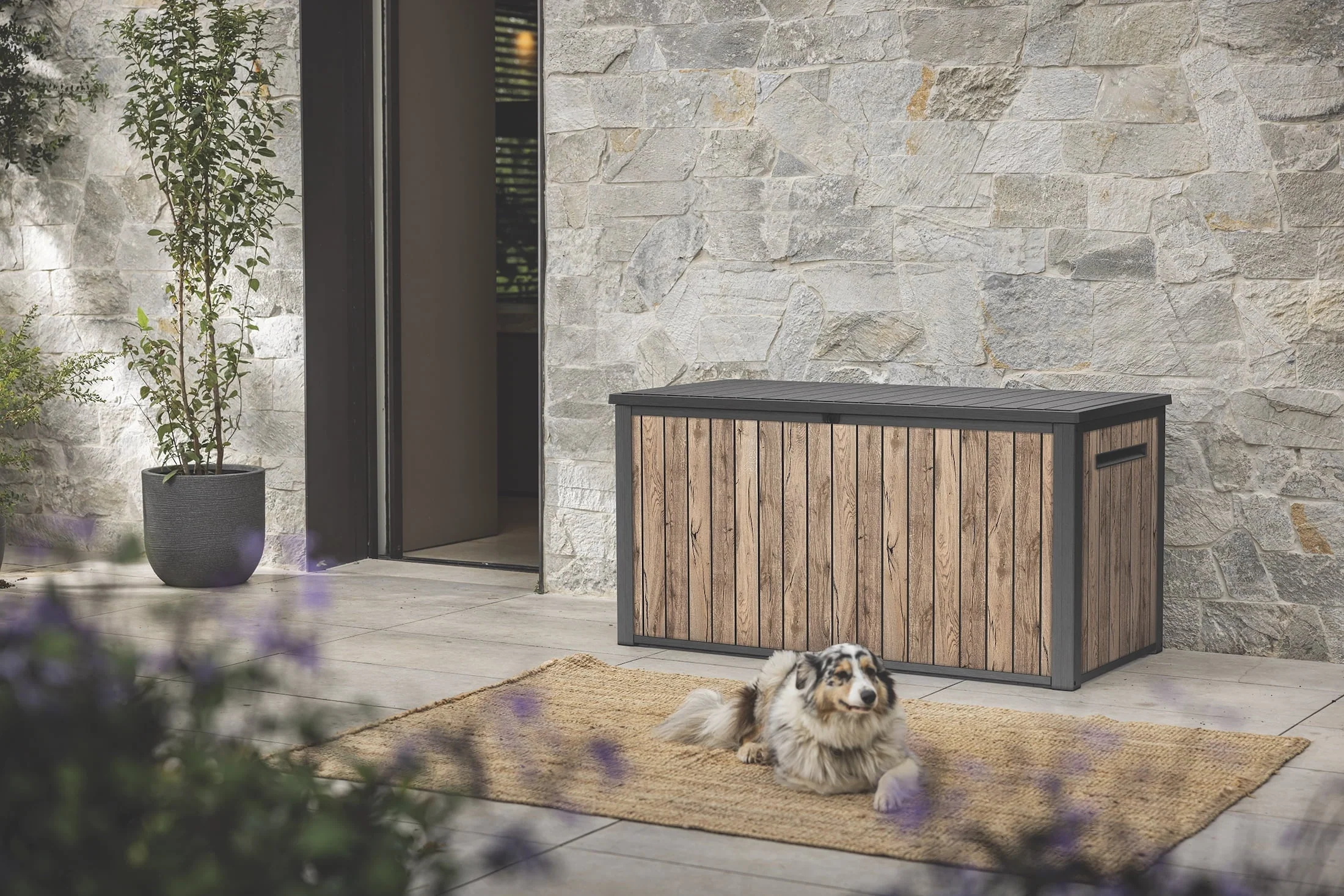 Keter 170 Gallon Durable Resin Outdoor Deck Box Storage, Pine - Image 5 Keter 170 Gallon Durable Resin Outdoor Deck Box Storage, Pine - Image 5